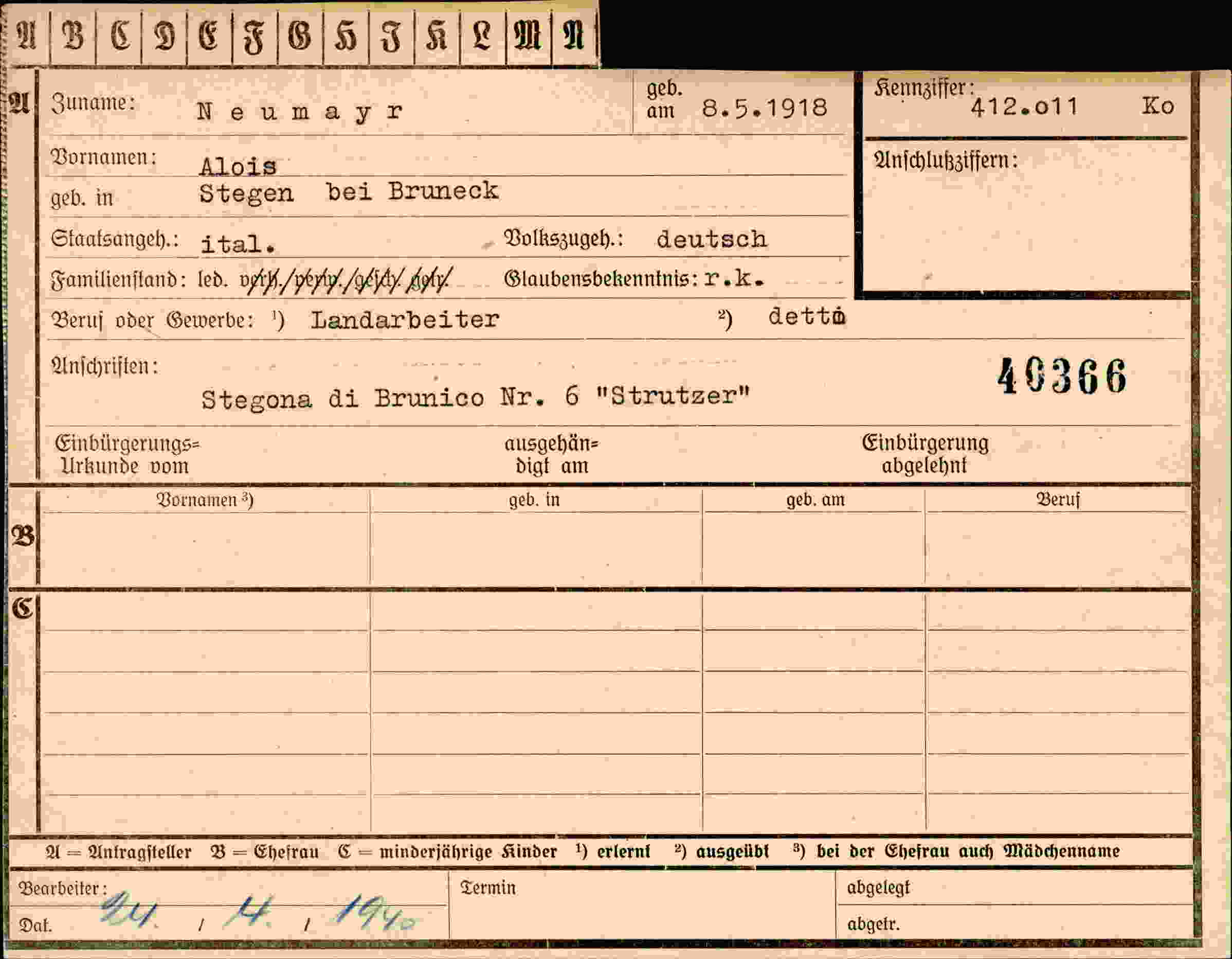 Vorderseite des Dokuments