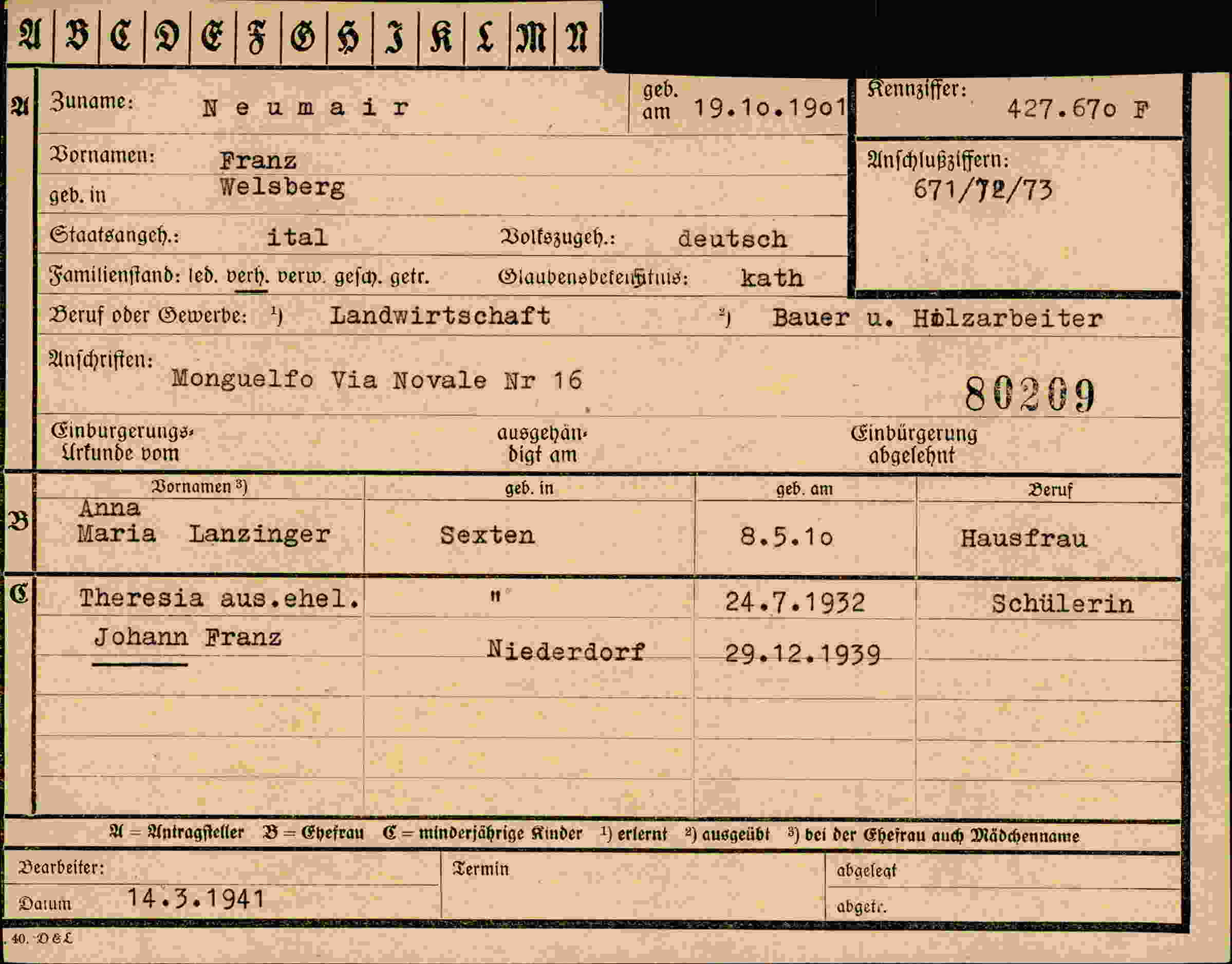 Dokument für Franz Neumair