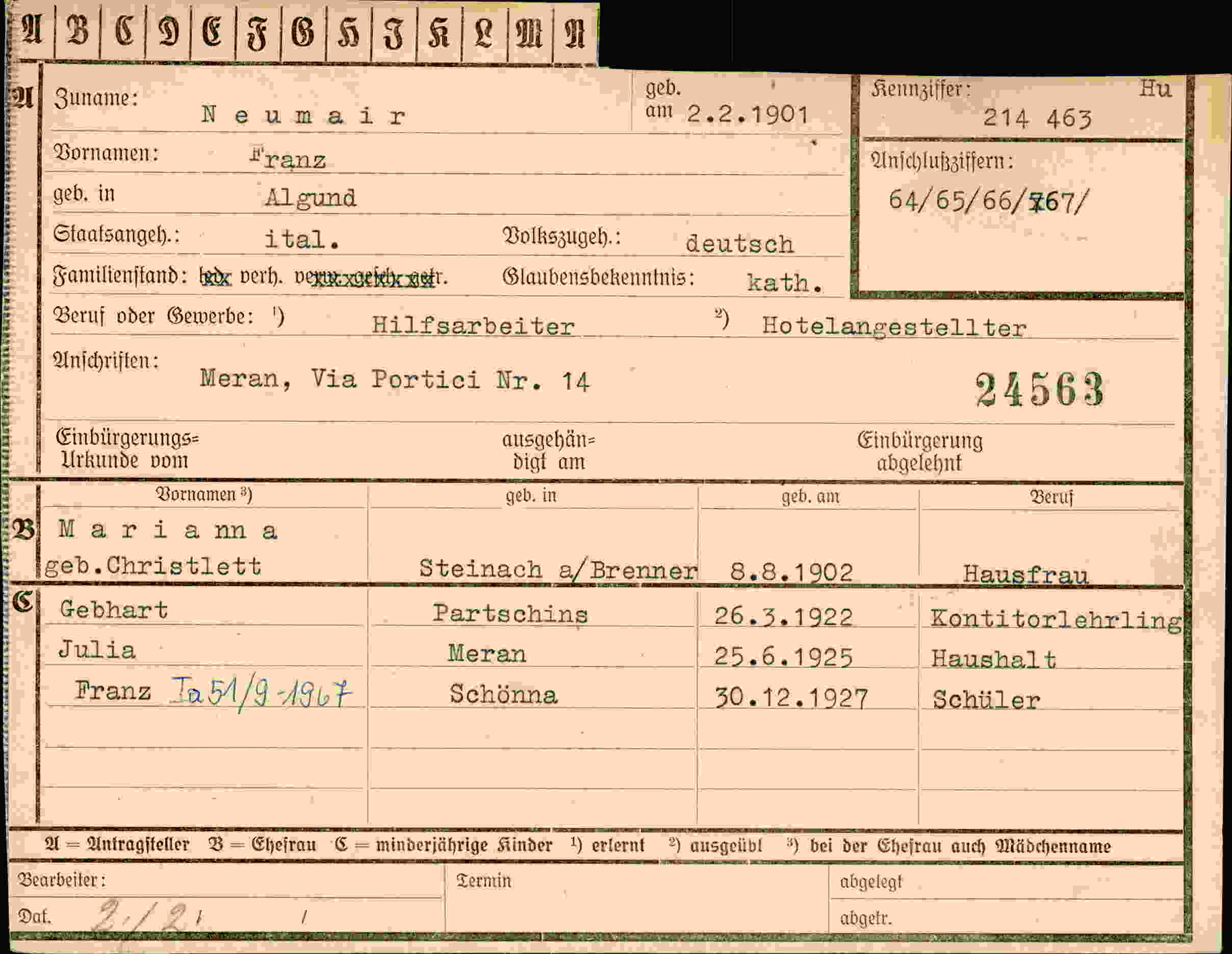 Dokument für Franz Neumair