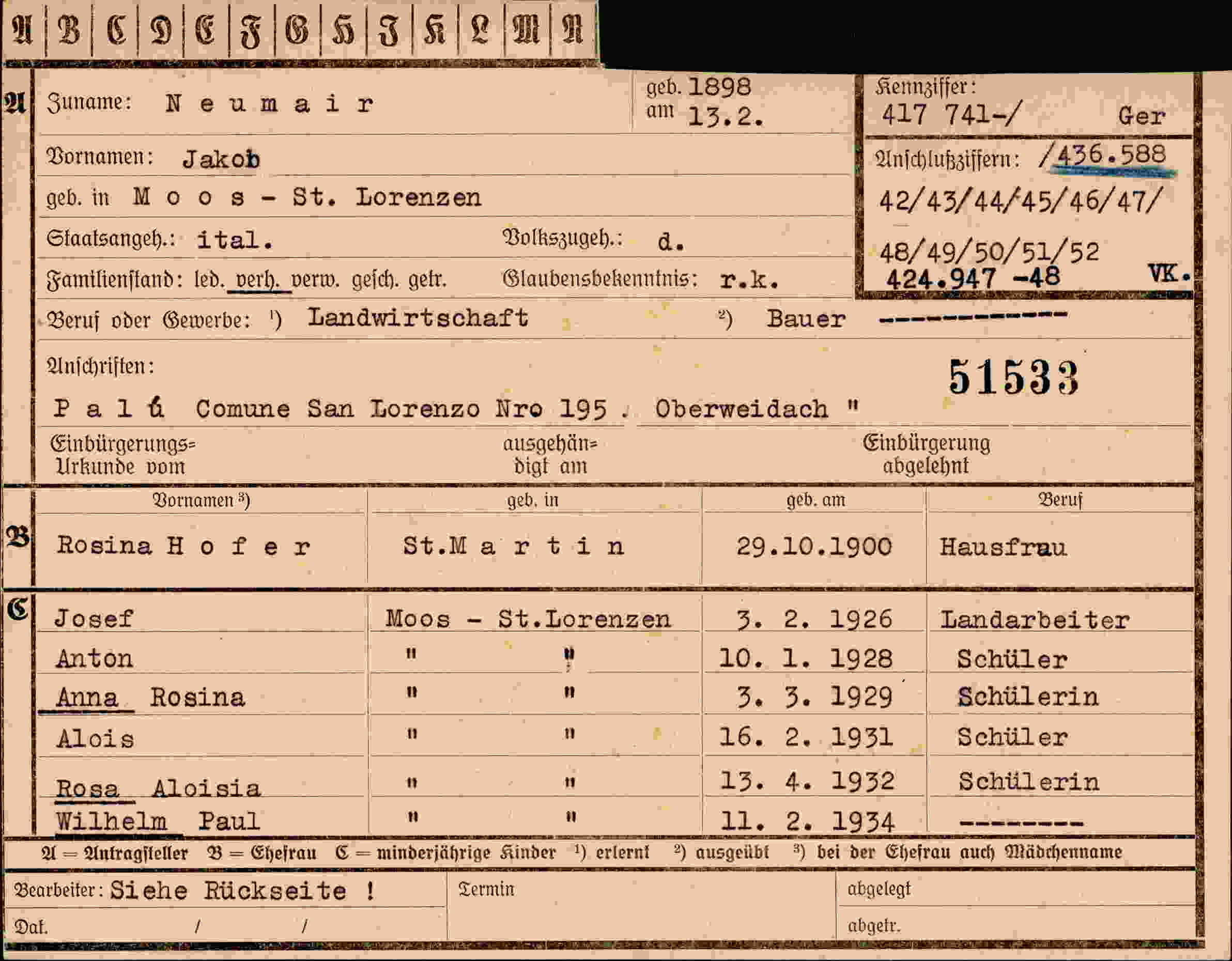 Dokument für Jakob Neumair