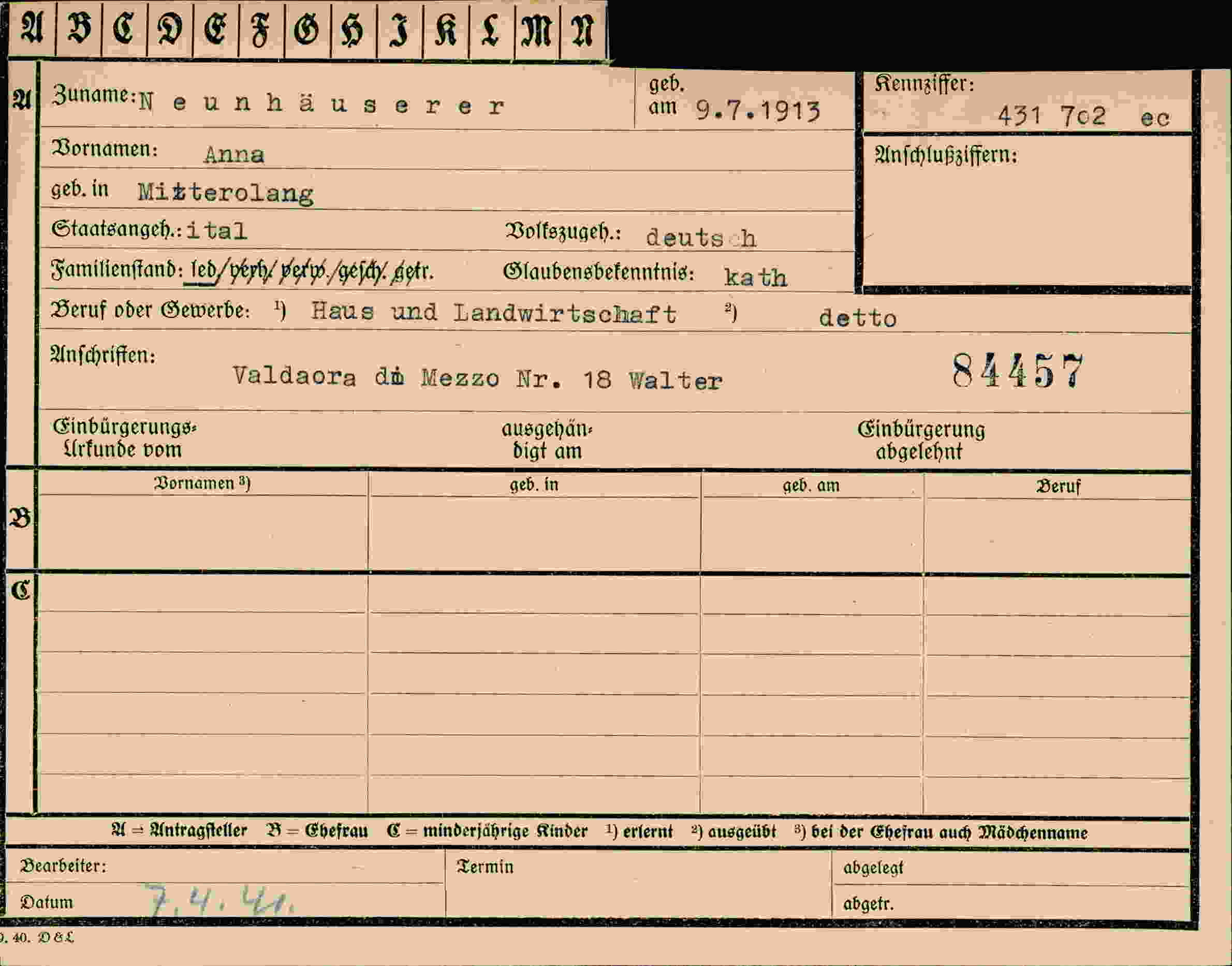 Dokument für Anna Neunhäuserer
