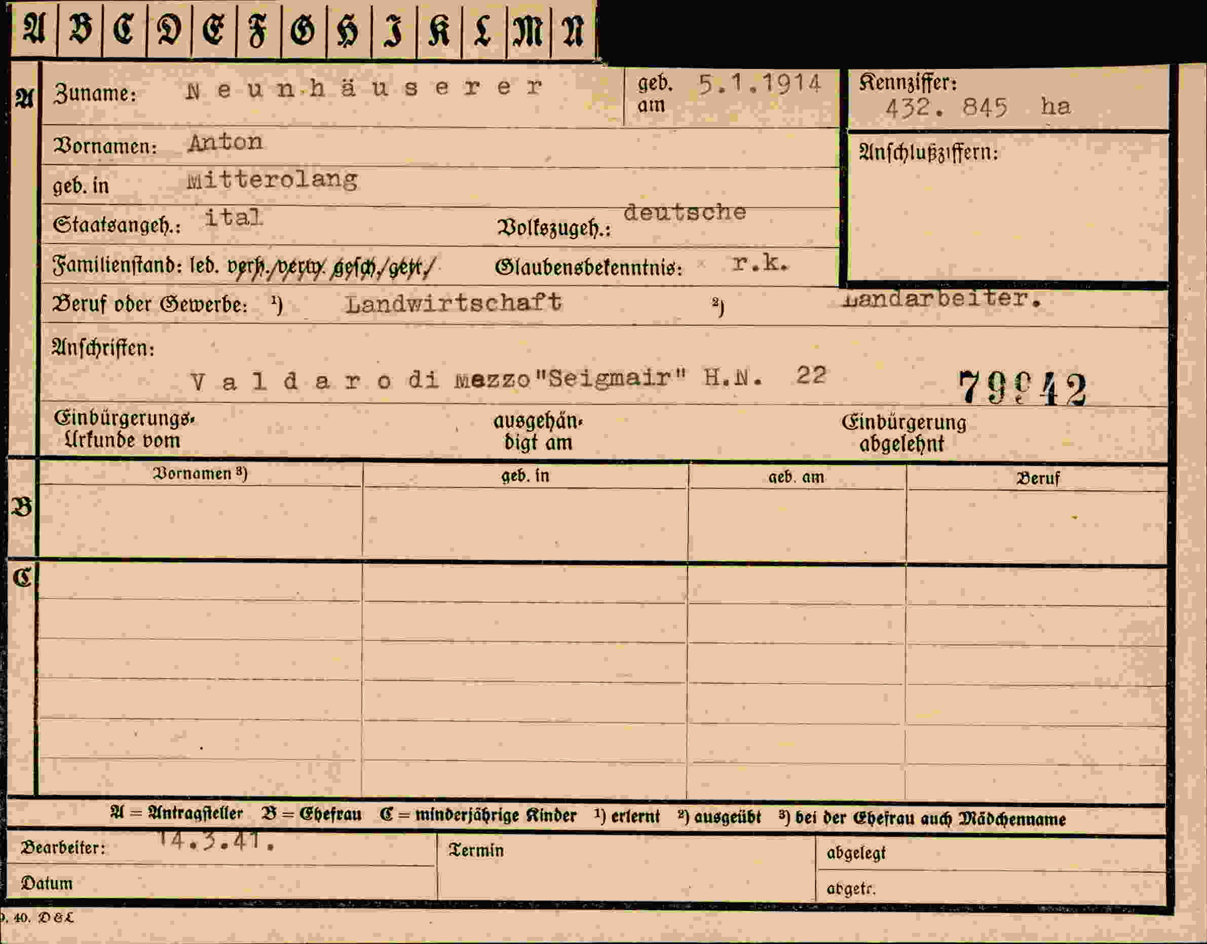 Dokument für Anton Neunhäuserer