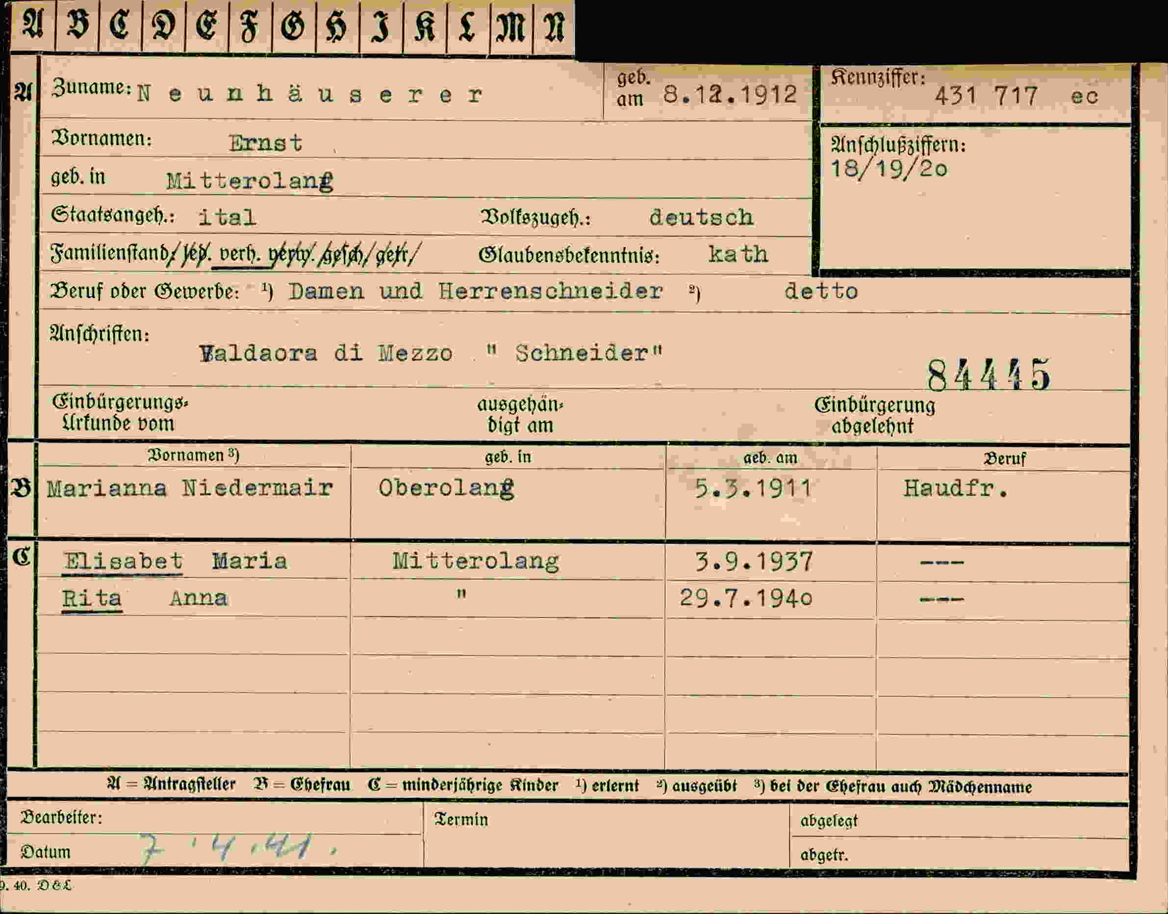 Vorderseite des Dokuments