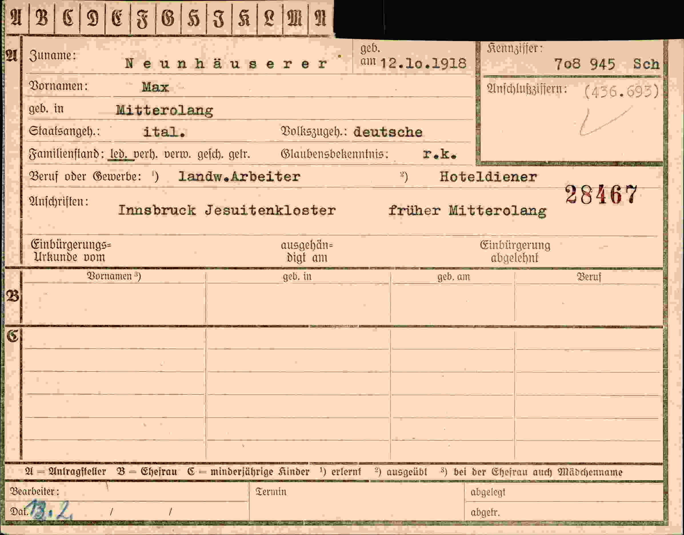 Dokument für Max Neunhäuserer