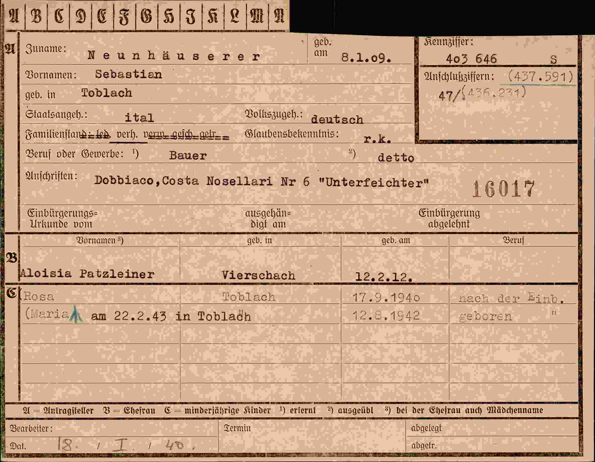 Dokument für Sebastian Neunhäuserer