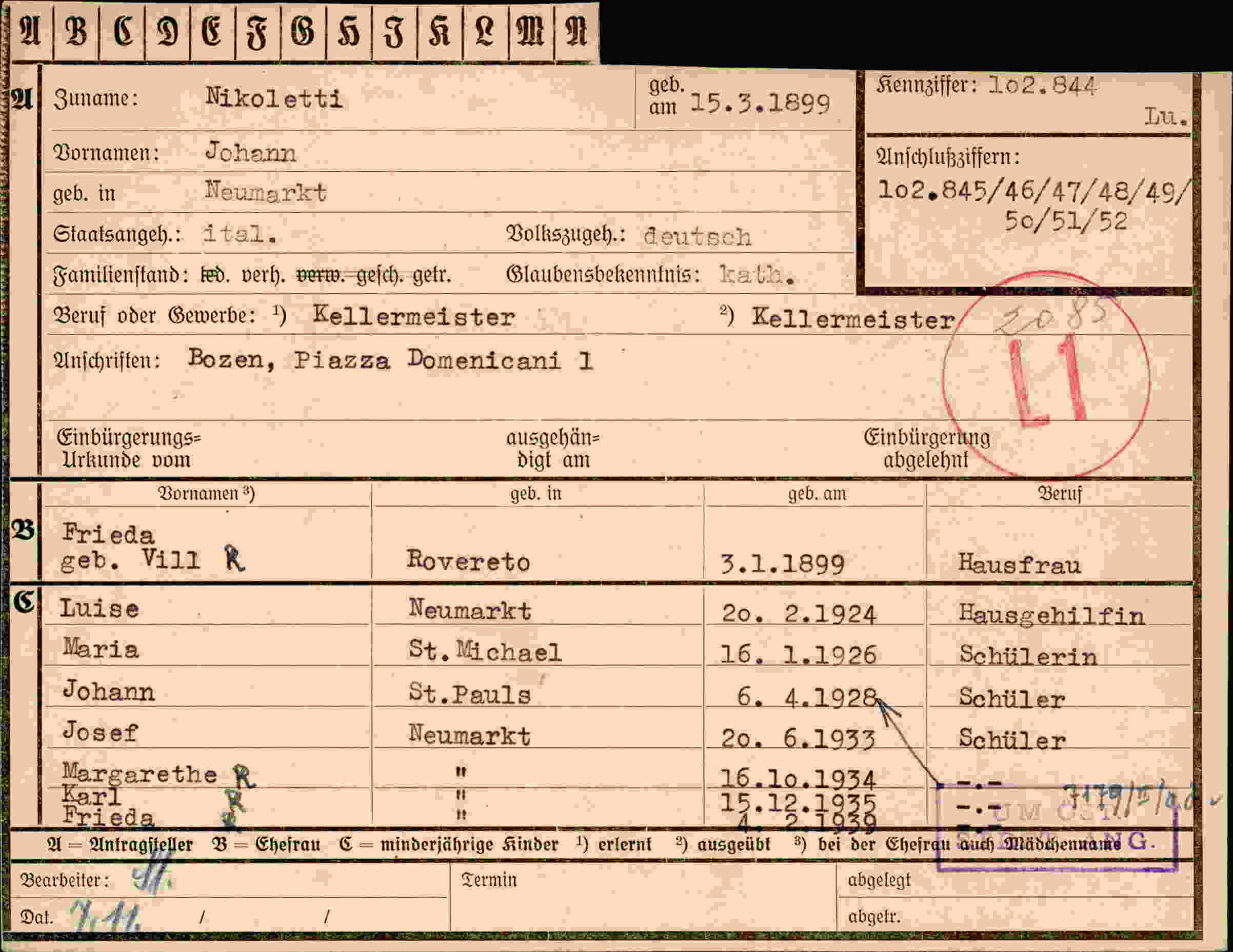 Dokument für Johann Nikoletti