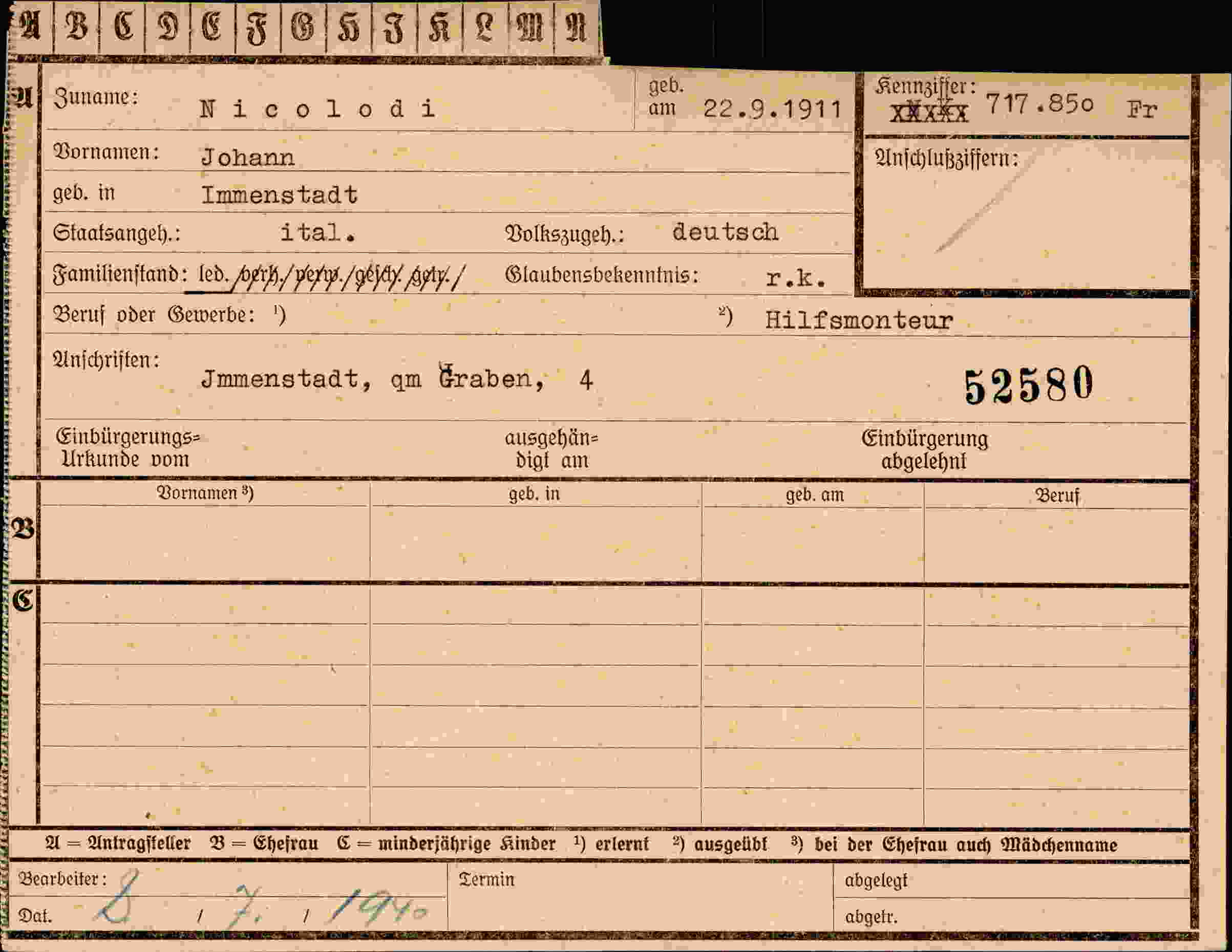 Vorderseite des Dokuments
