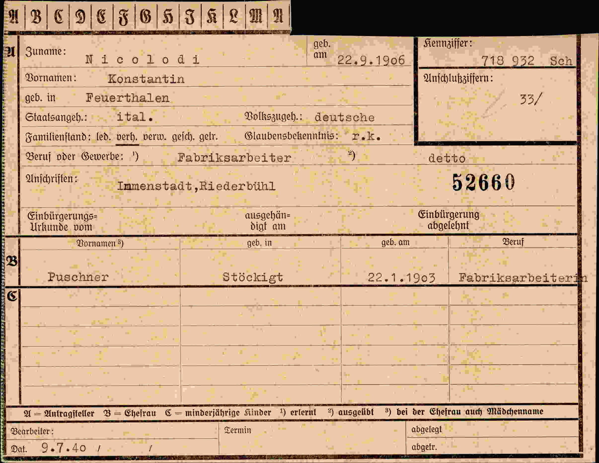 Dokument für Konstantin Nicolodi