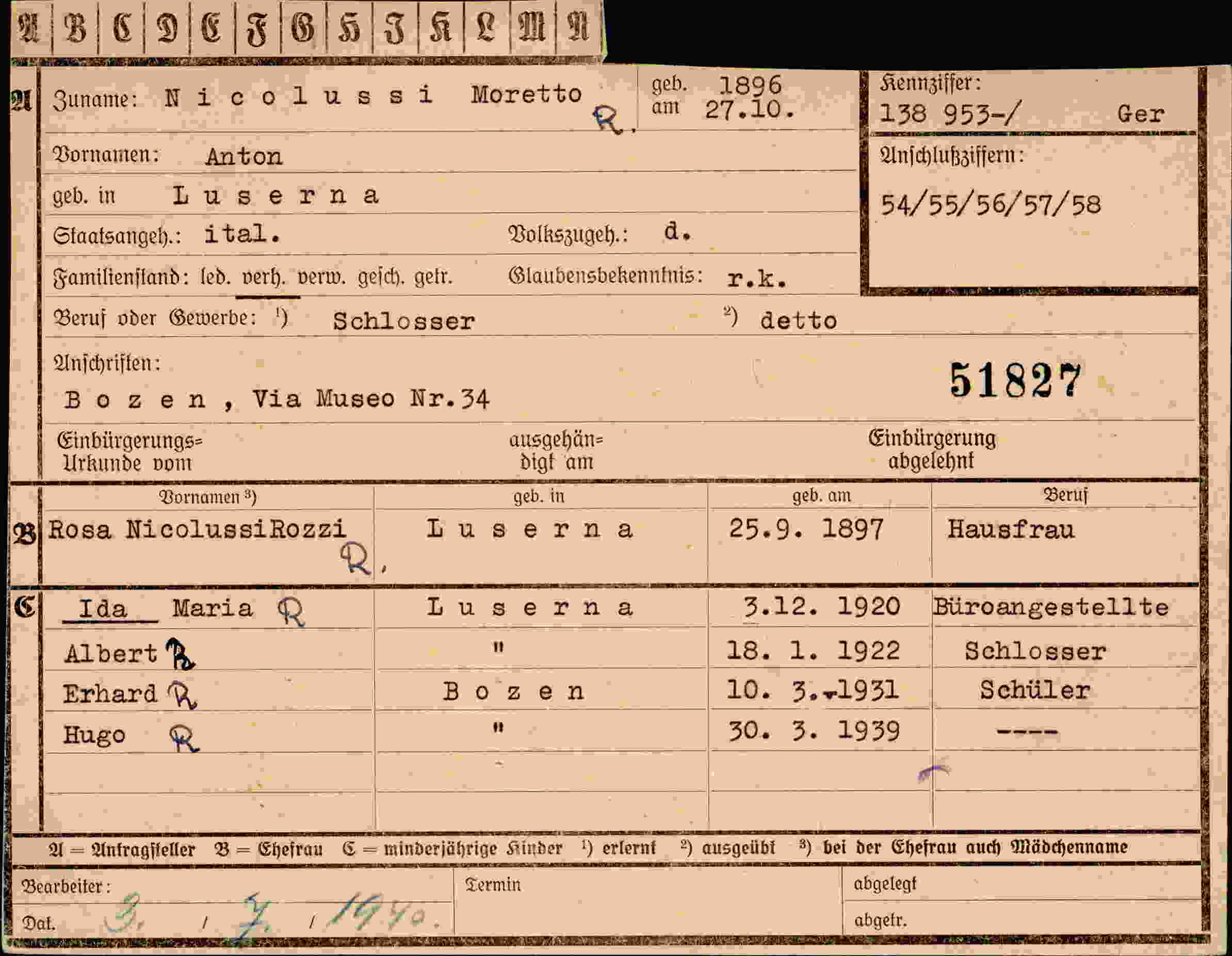 Dokument für Anton Nicolussi Moretto