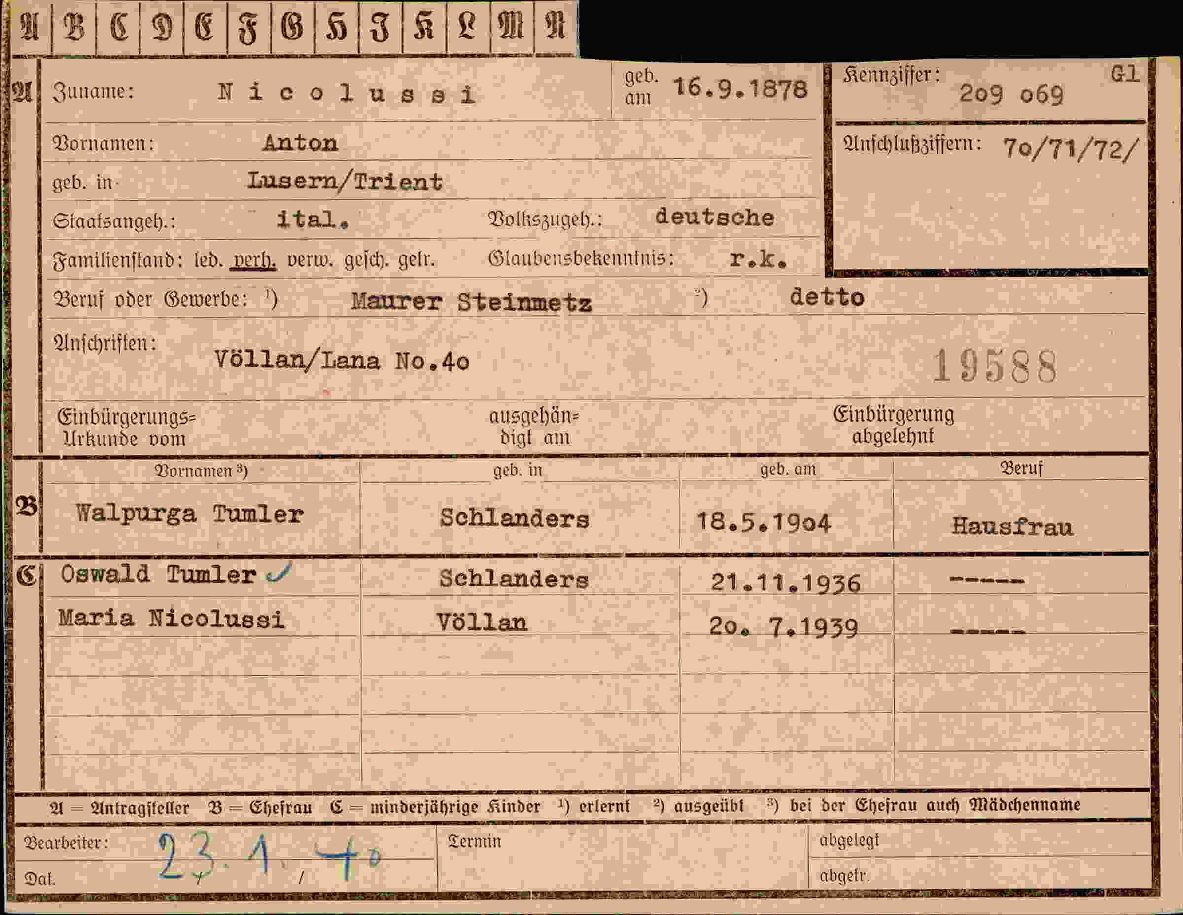 Dokument für Anton Nicolussi