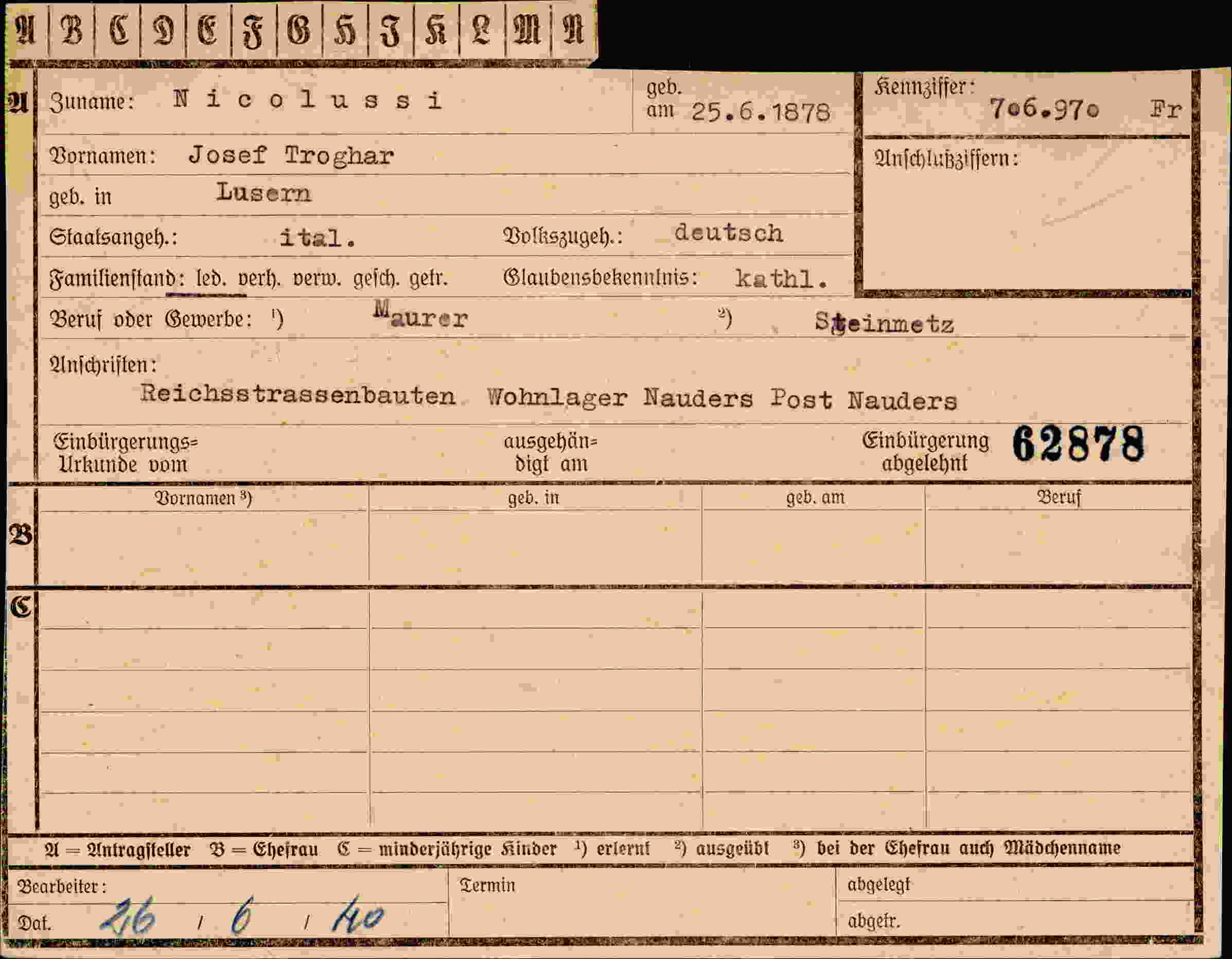 Dokument für Josef Nicolussi