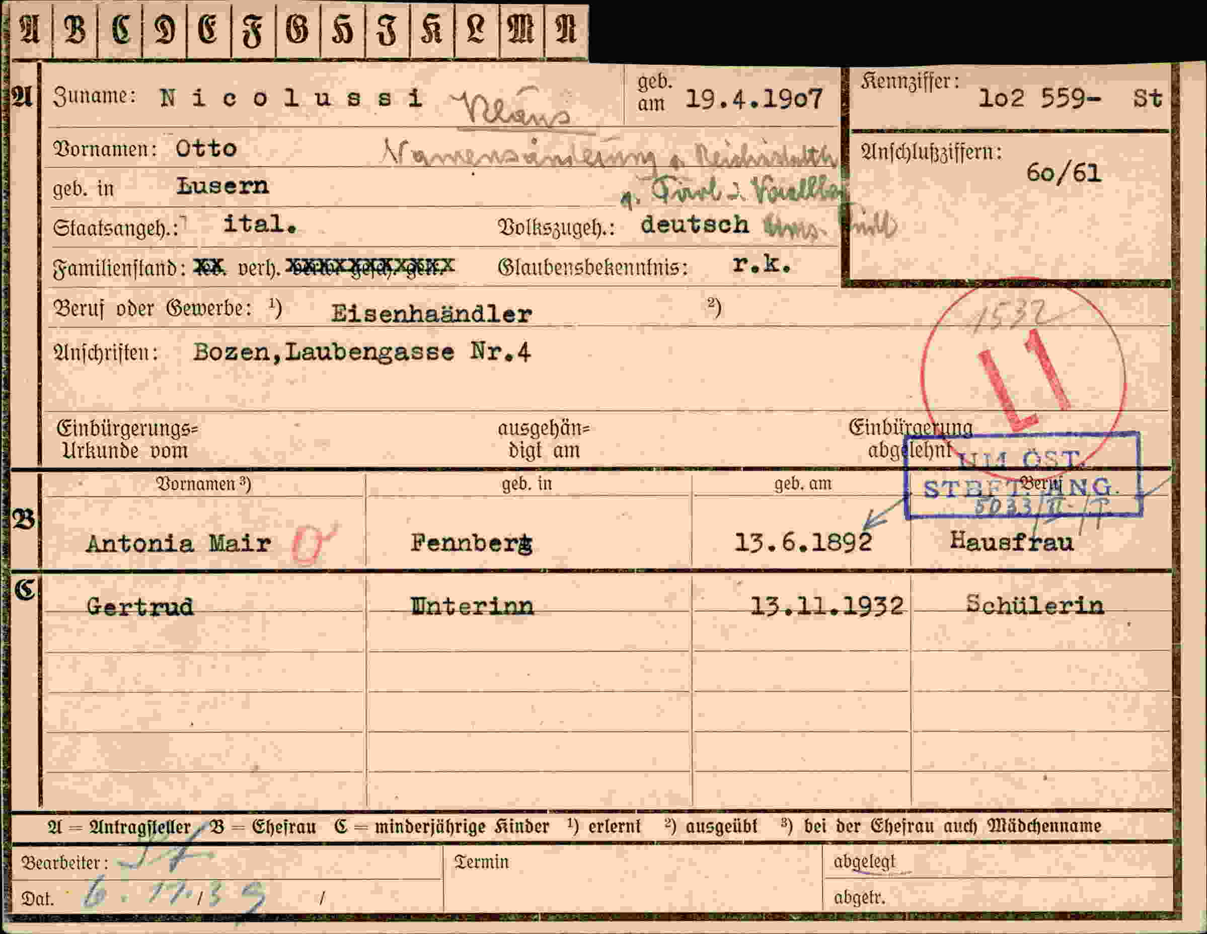Dokument für Otto Nicolussi