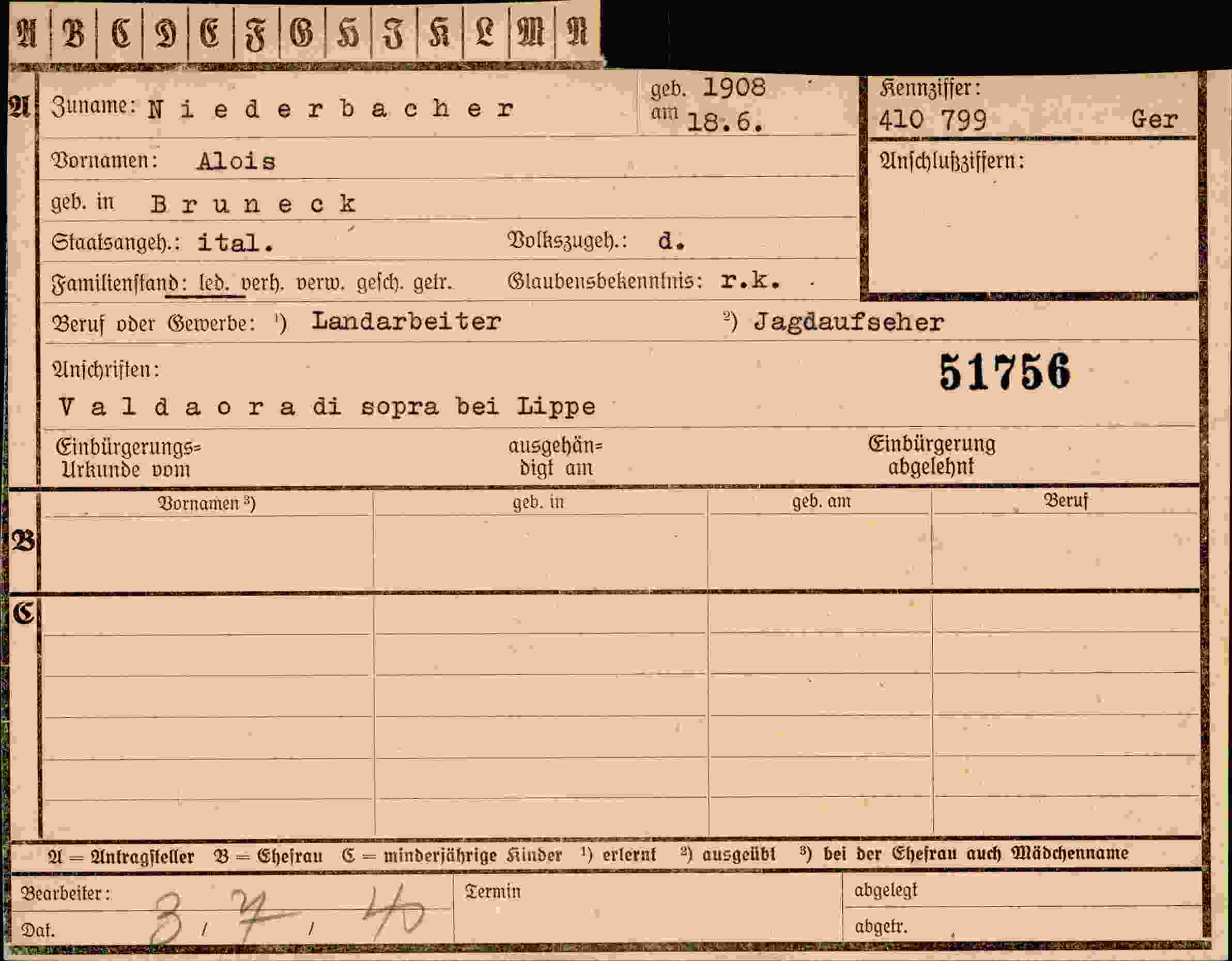 Dokument für Alois Niederbacher