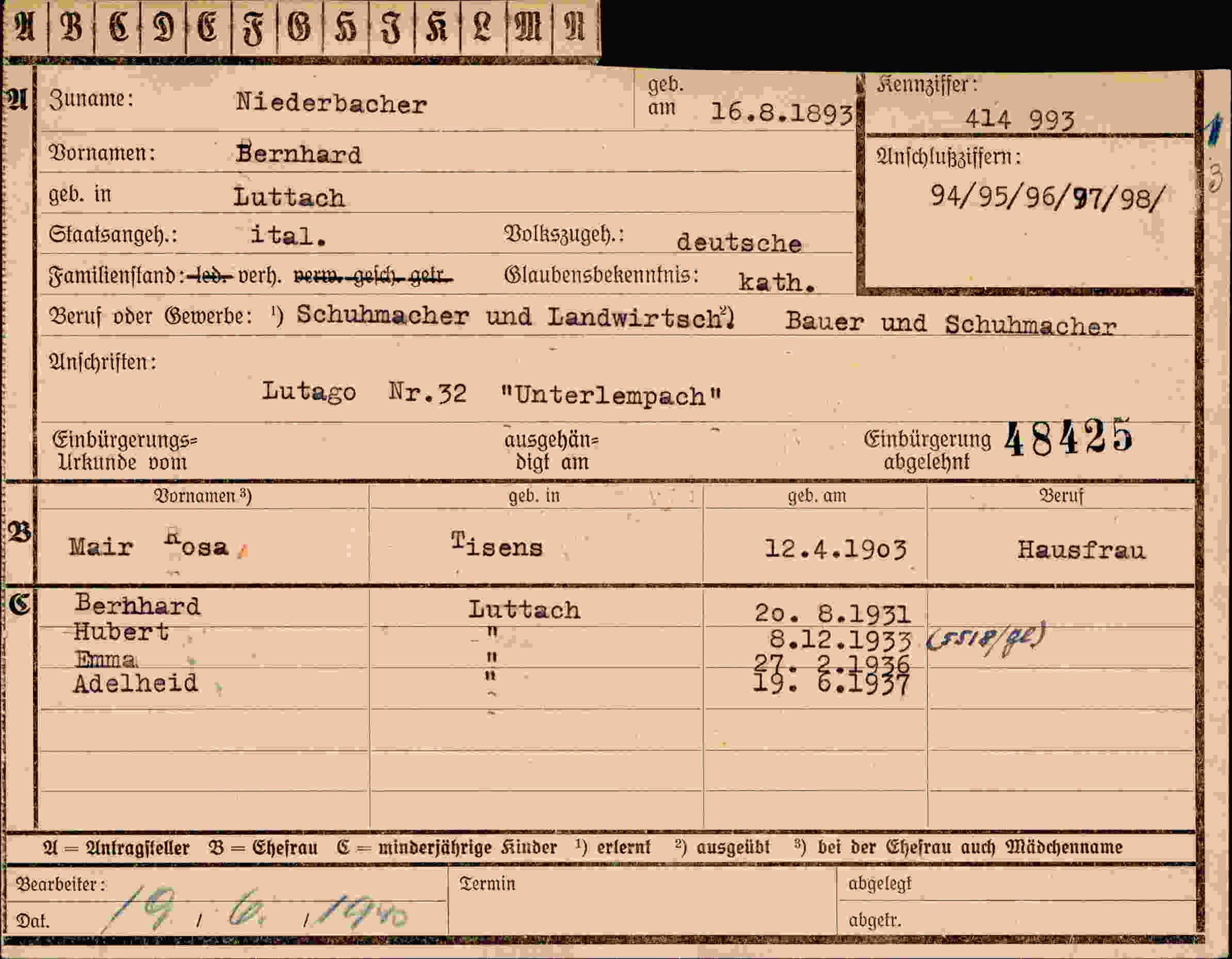 Dokument für Bernhard Niederbacher