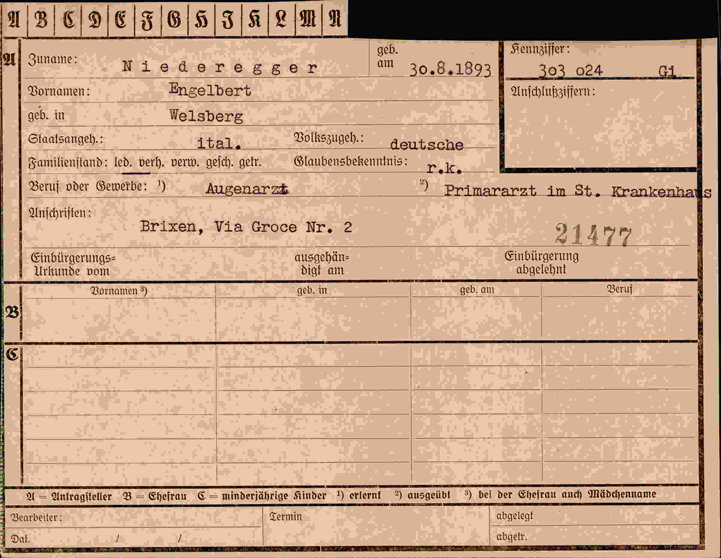 Dokument für Engelbert Niederegger