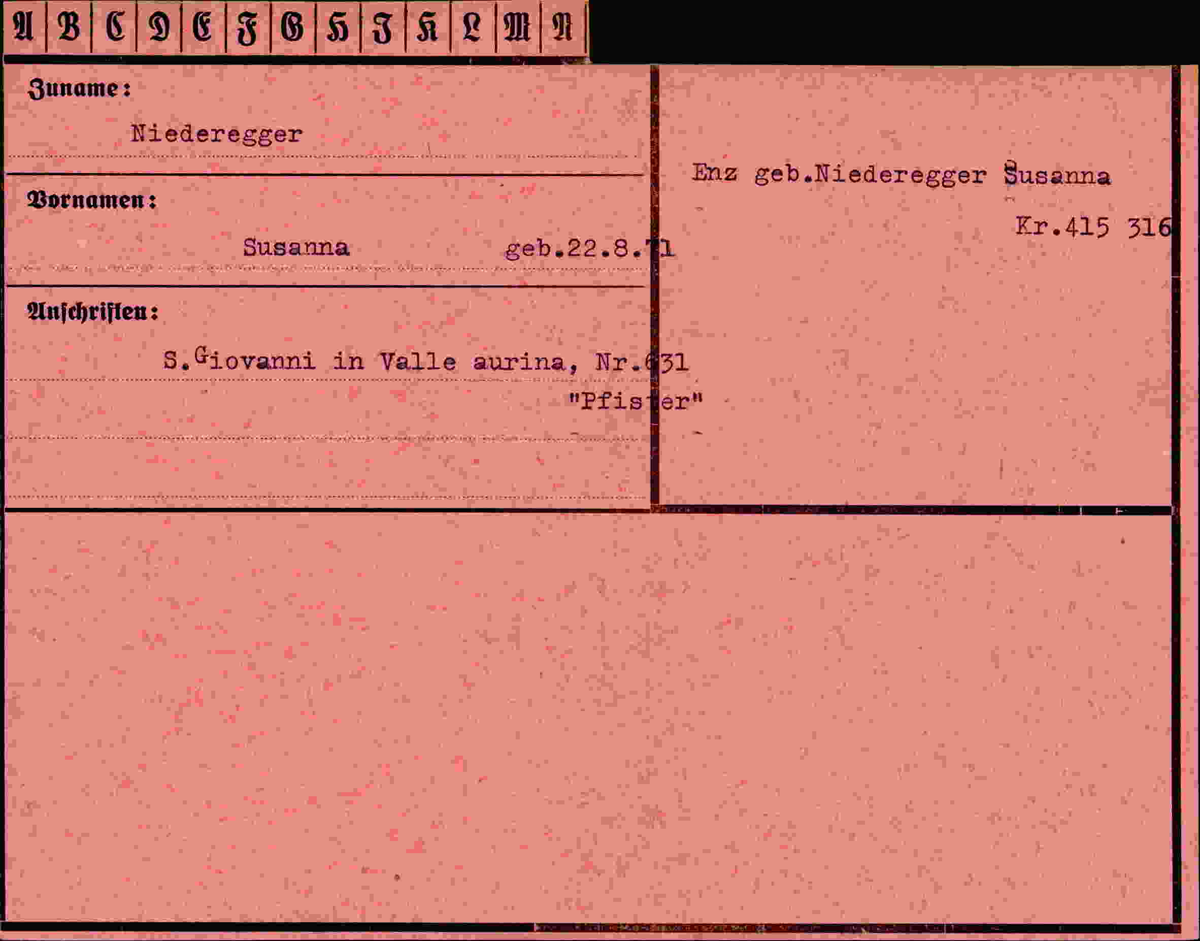 Dokument für Susanna Niederegger