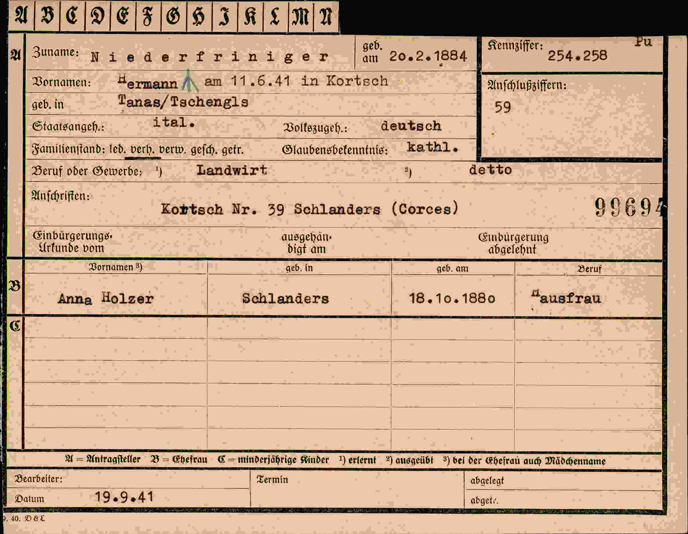 Vorderseite des Dokuments