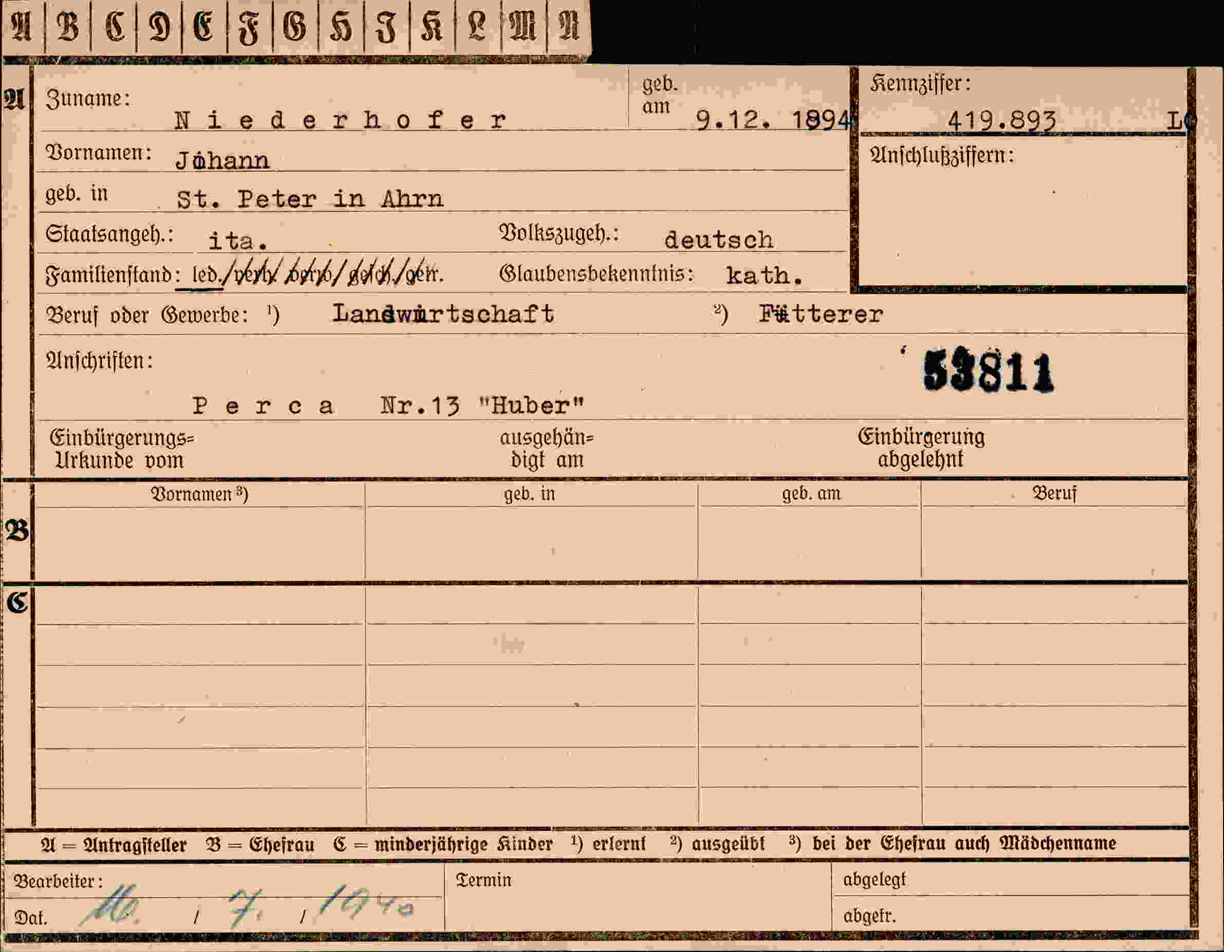 Dokument für Johann Niederhofer