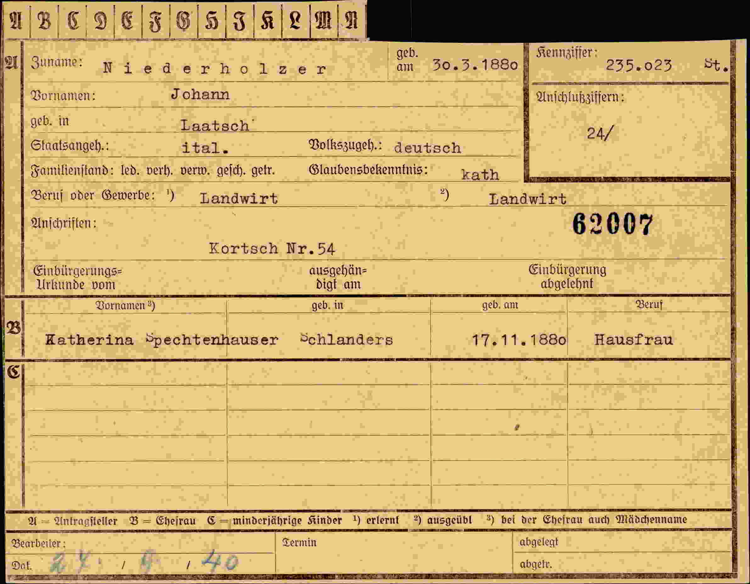 Dokument für Johann Niederholzer