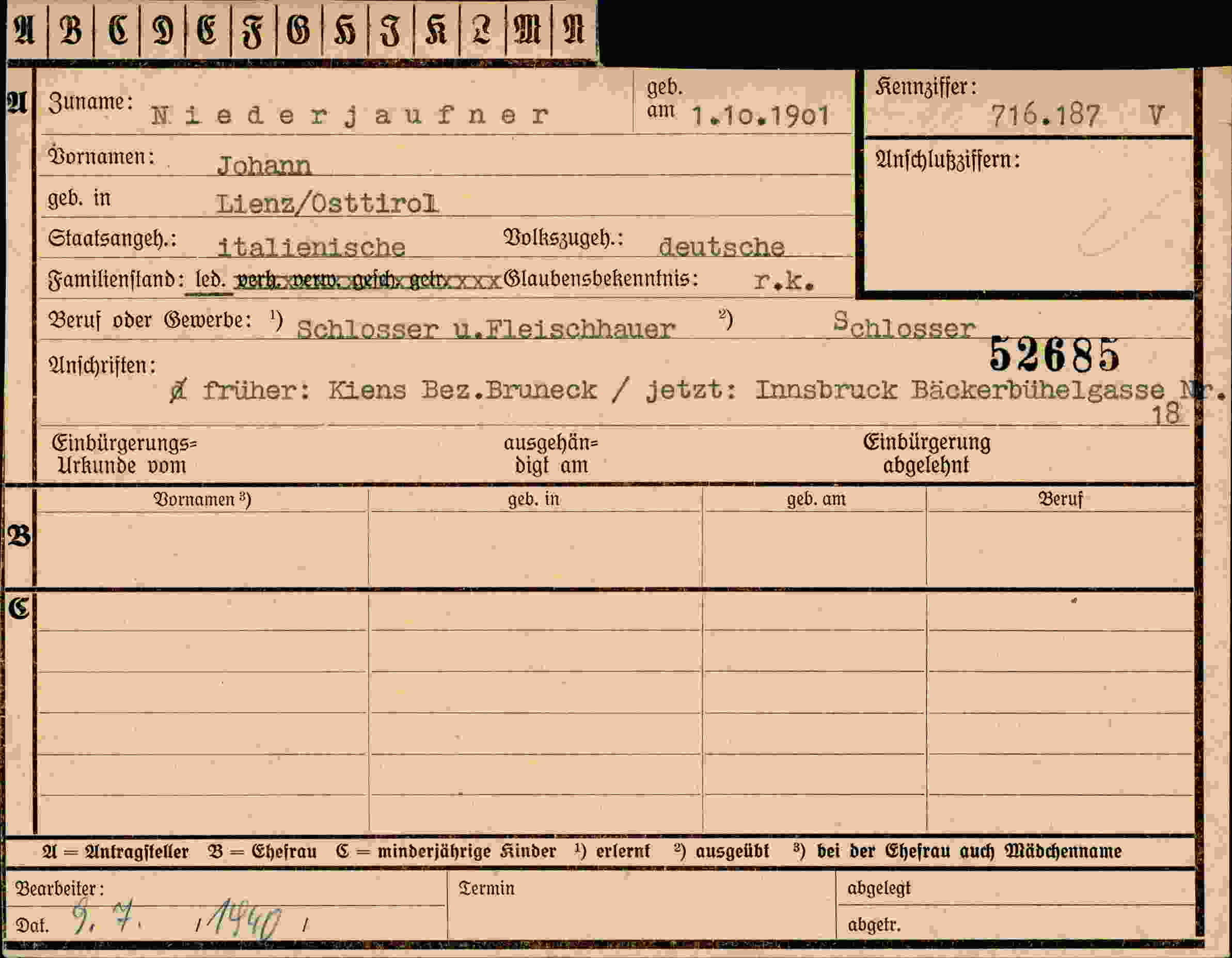 Dokument für Johann Niederjaufner