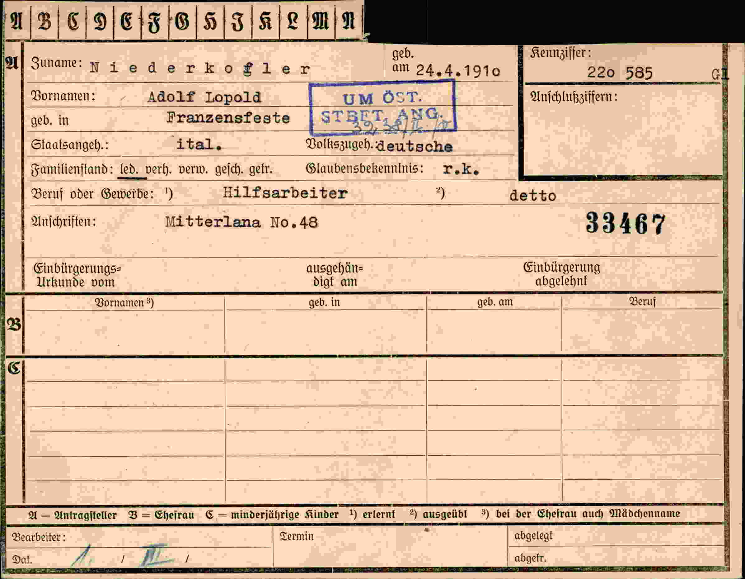 Dokument für Adolf Niederkofler