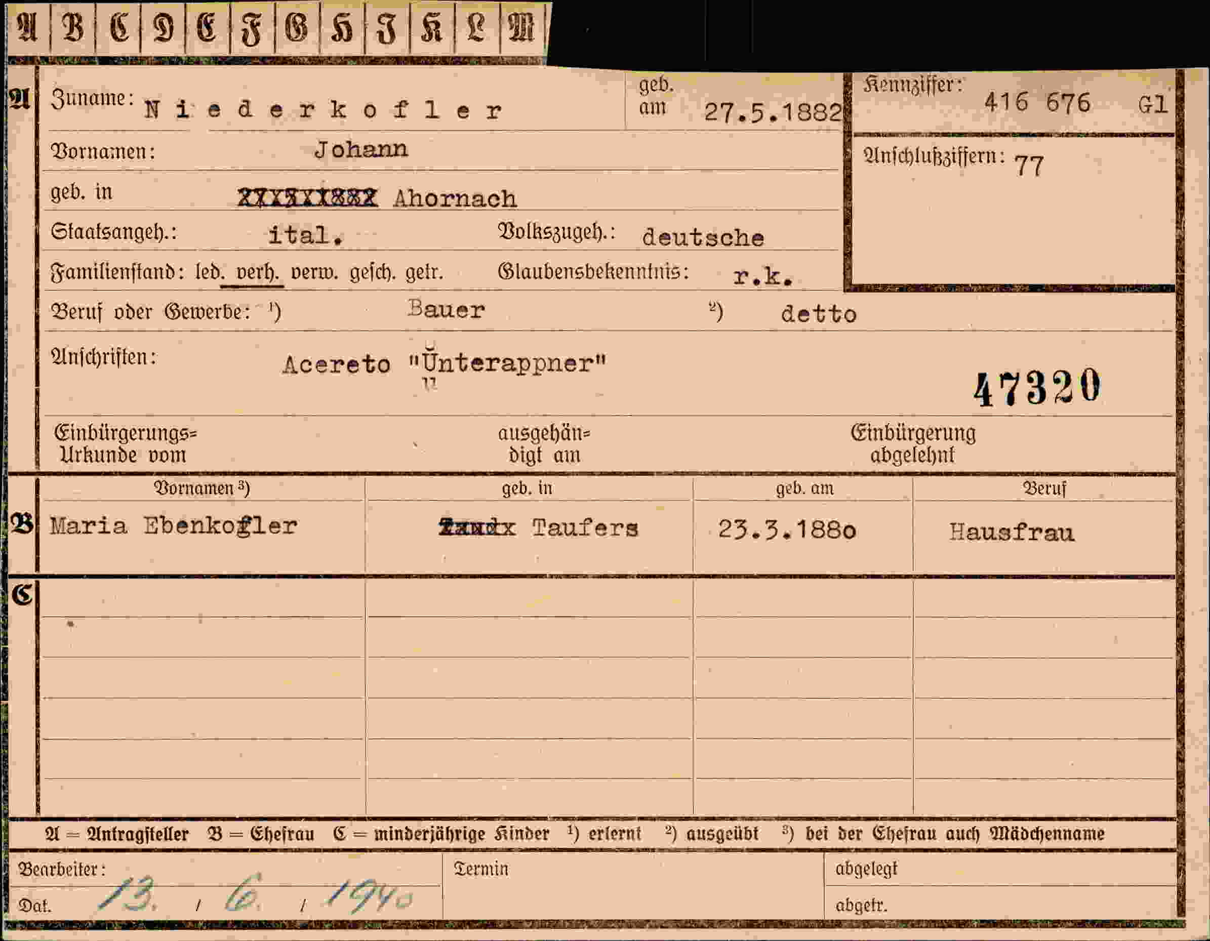Vorderseite des Dokuments