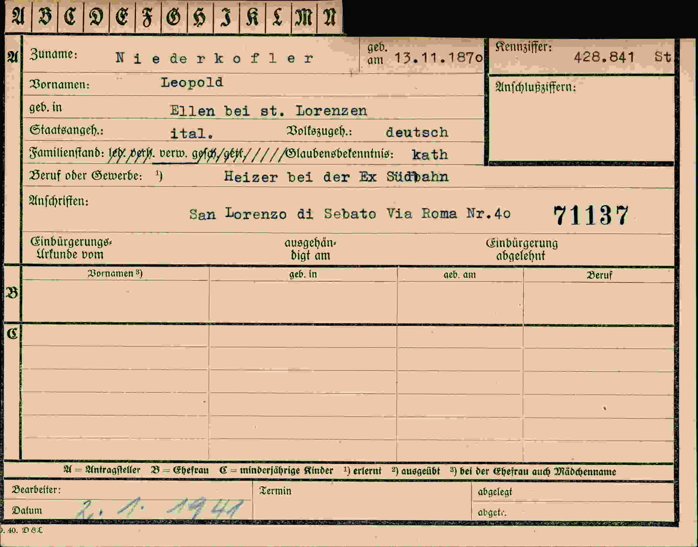 Dokument für Leopold Niederkofler
