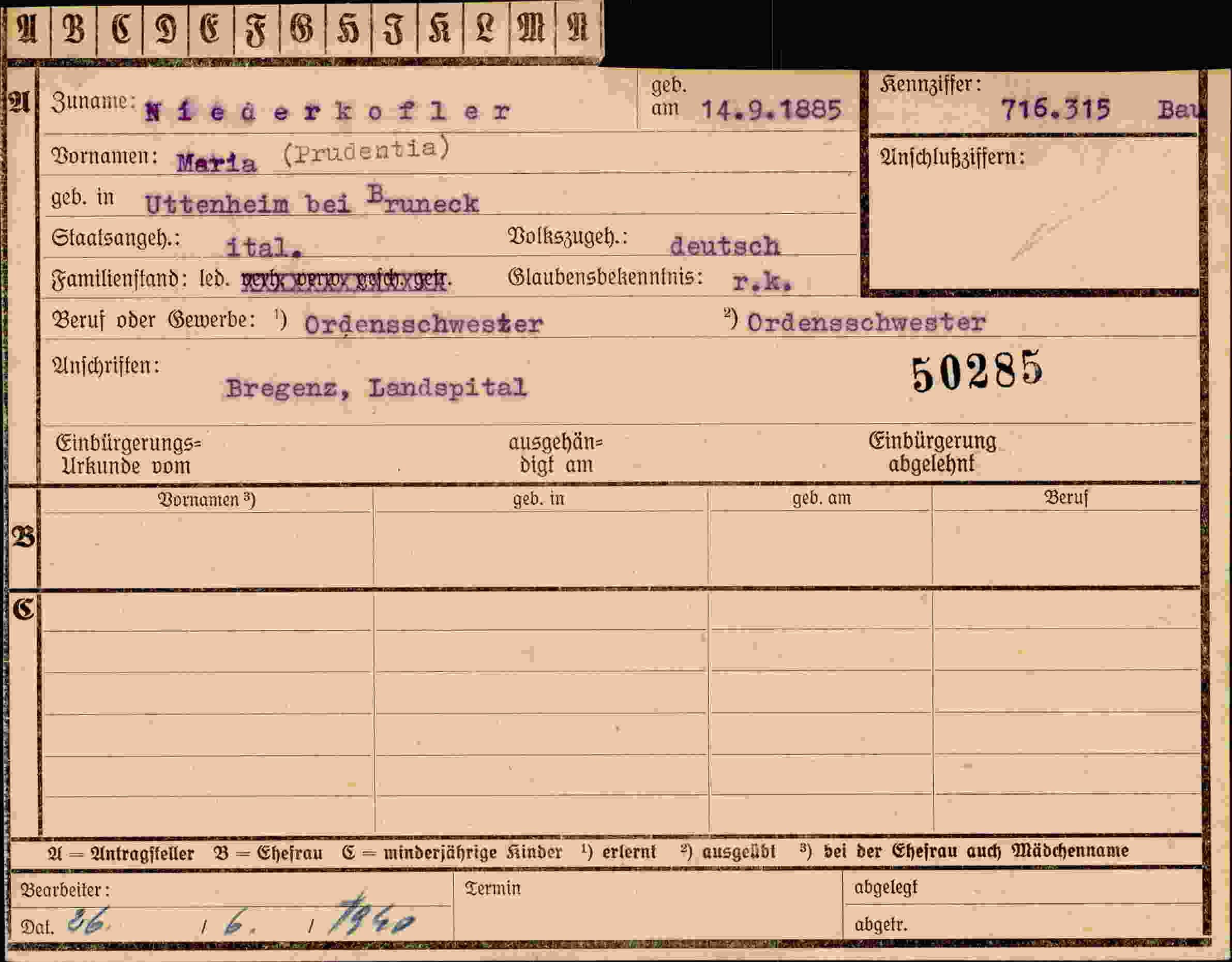 Vorderseite des Dokuments