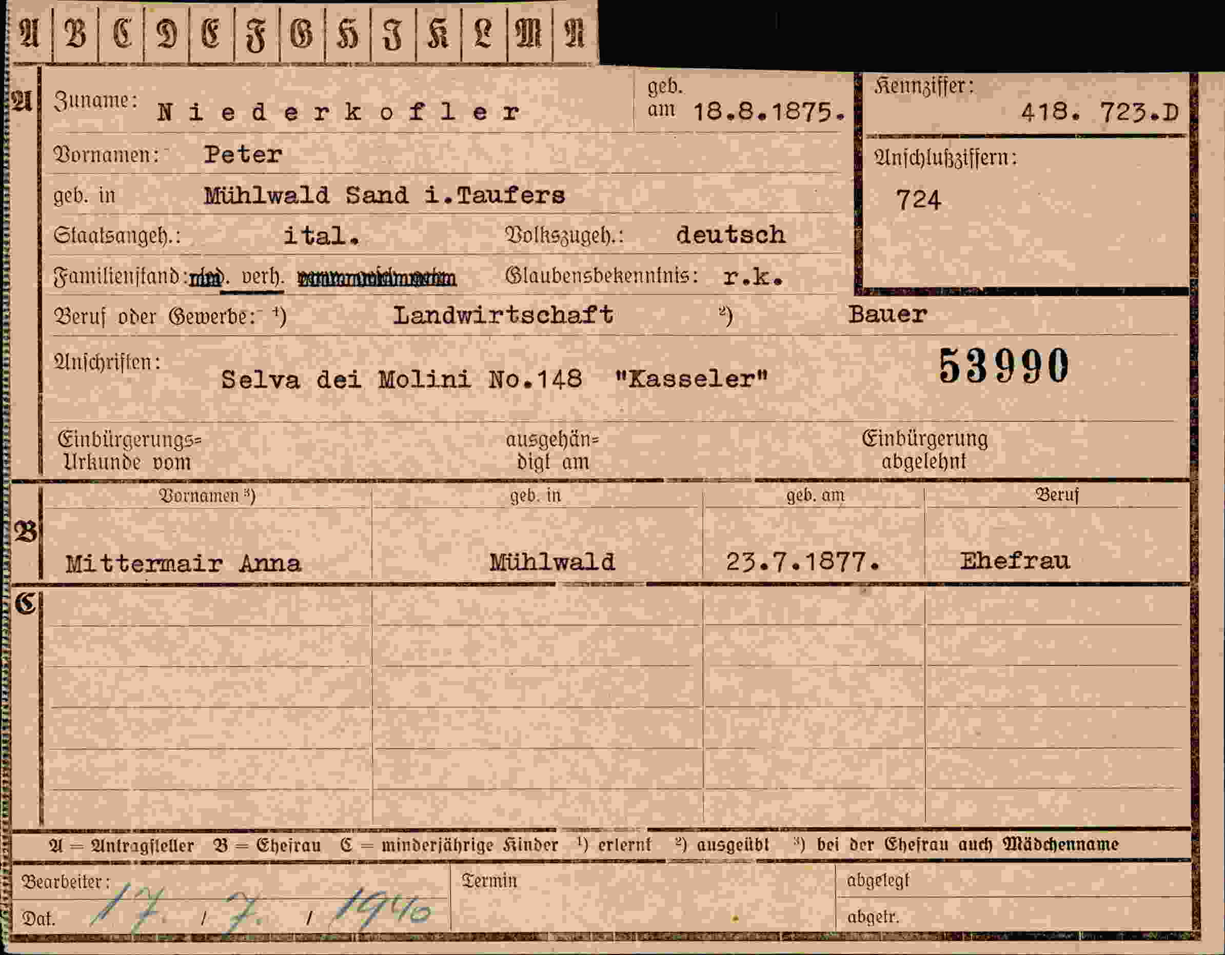 Vorderseite des Dokuments