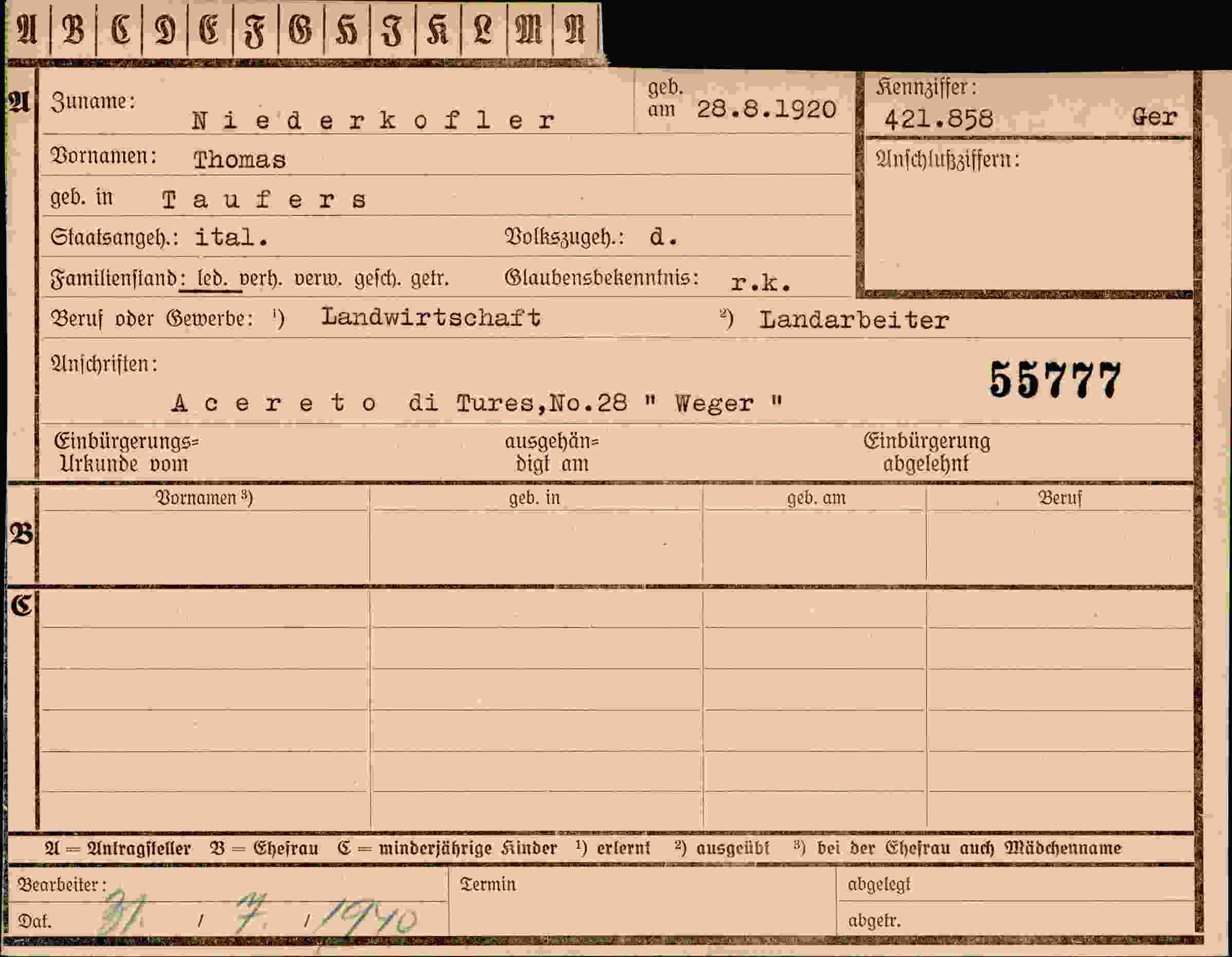 Vorderseite des Dokuments
