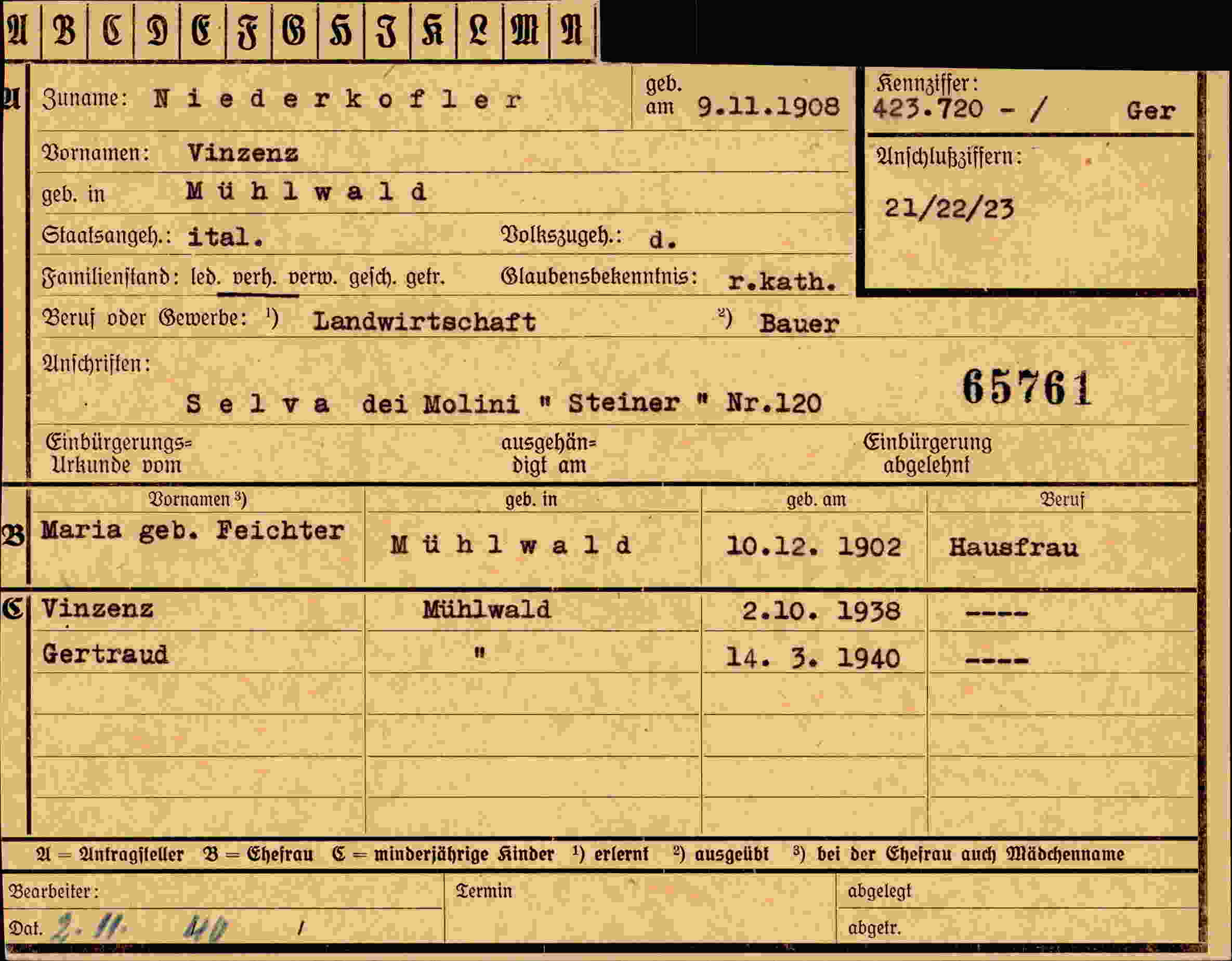 Vorderseite des Dokuments