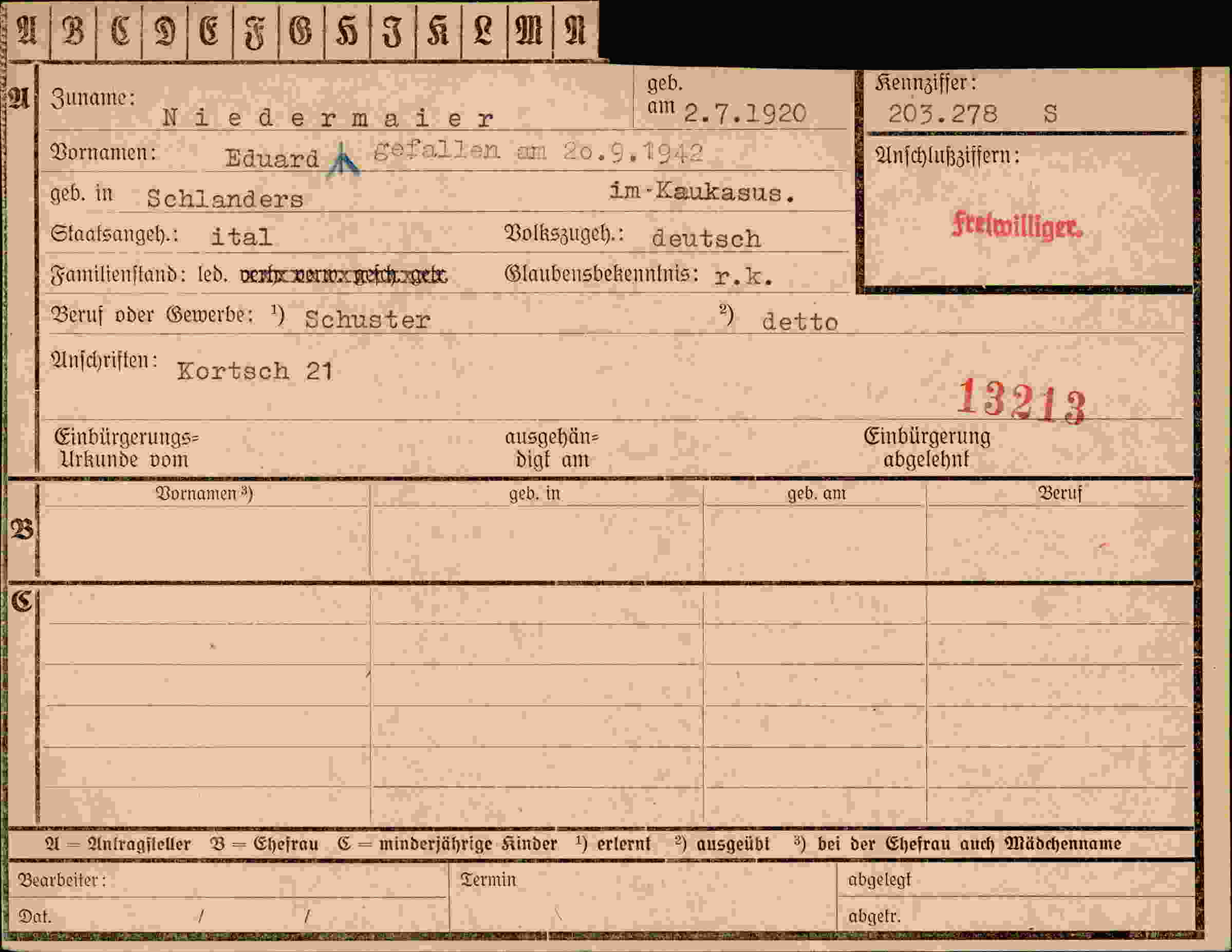 Dokument für Eduard Niedermaier