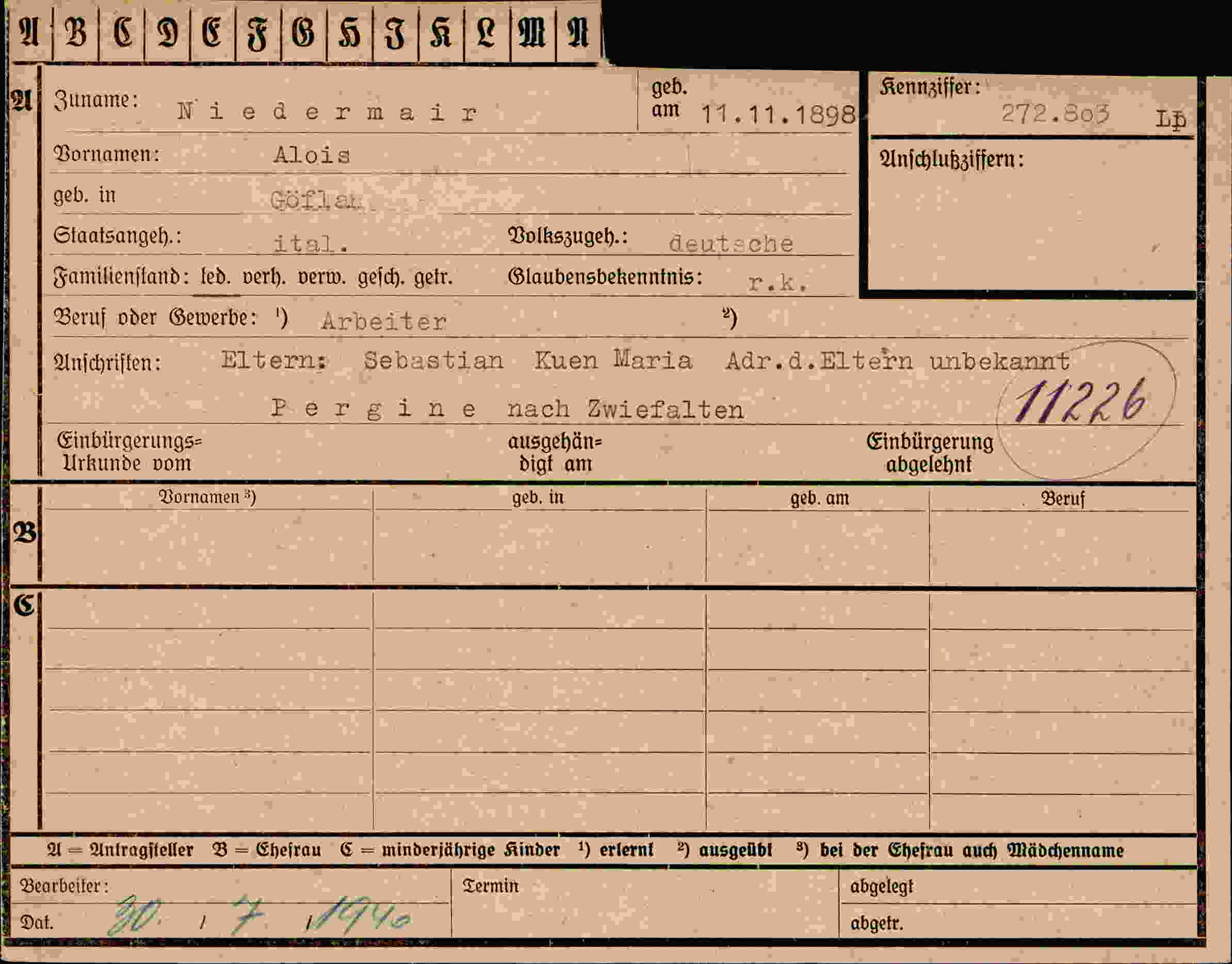 Dokument für Alois Niedermair