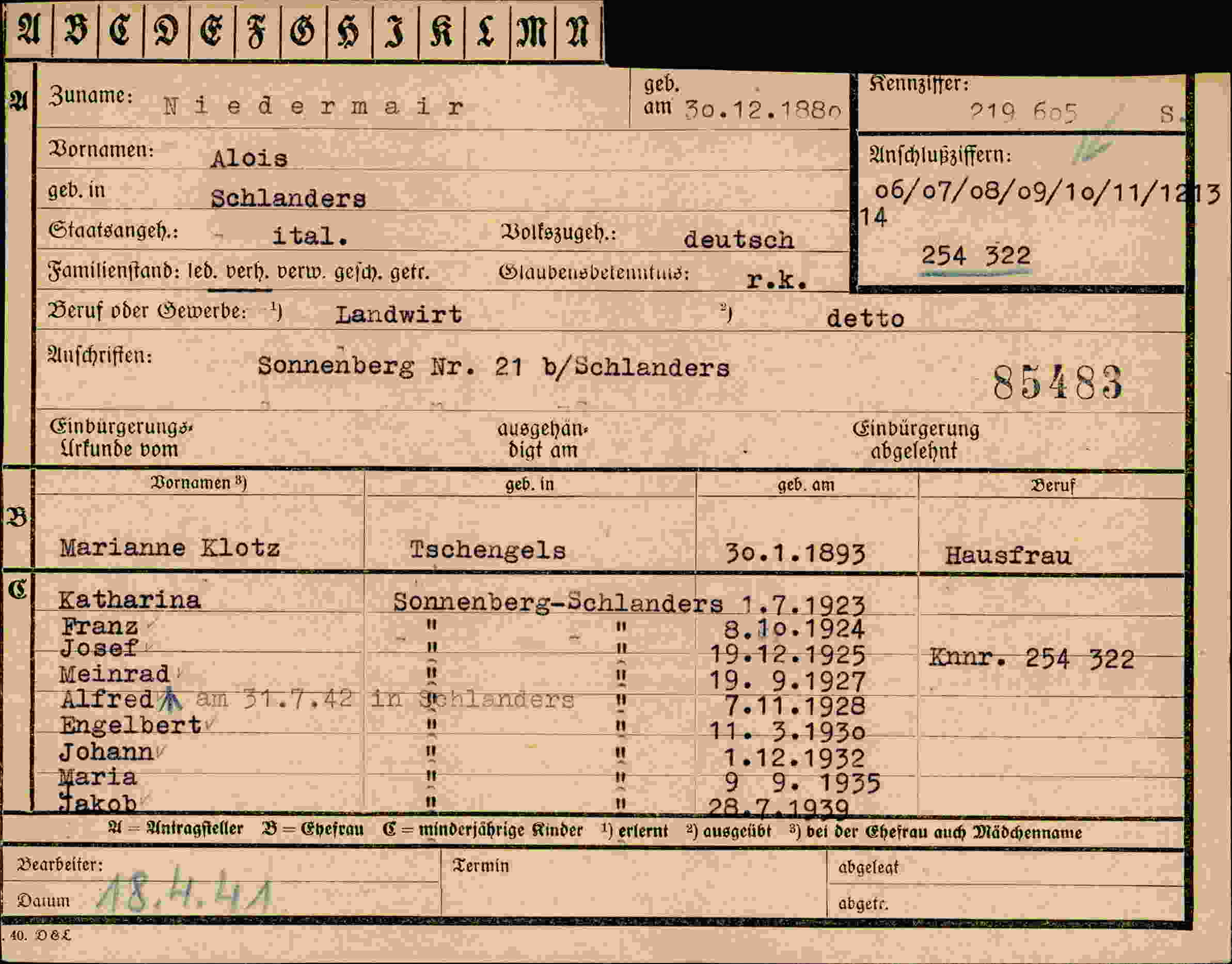 Dokument für Alois Niedermair