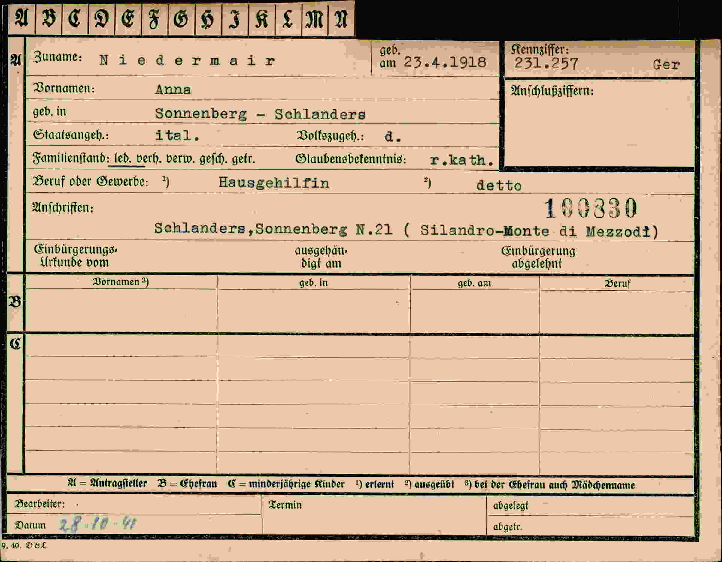Vorderseite des Dokuments