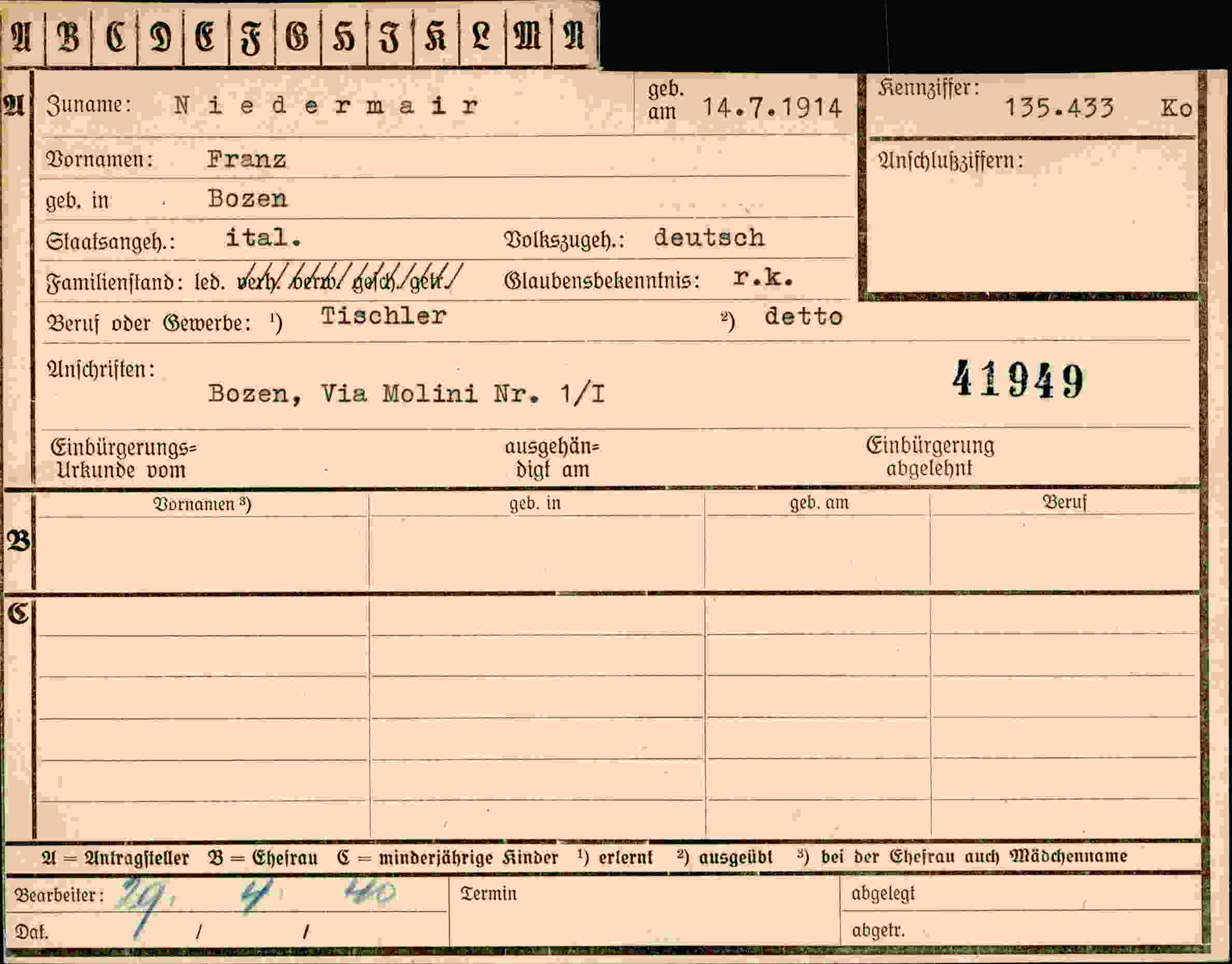 Dokument für Franz Niedermair
