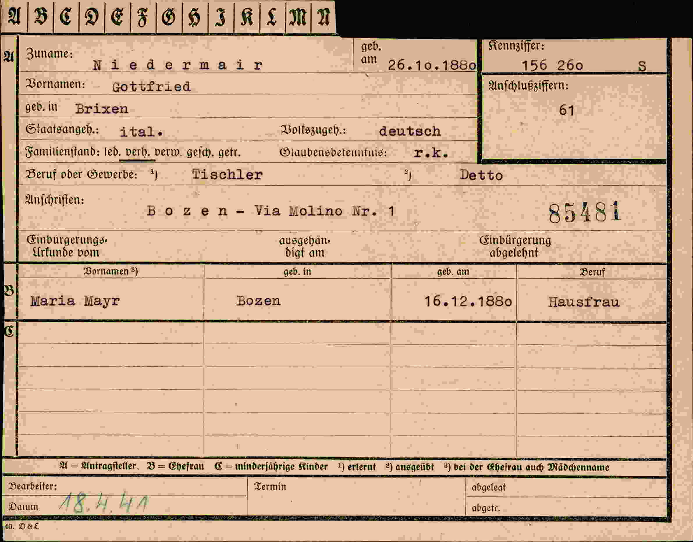 Dokument für Gottfried Niedermair