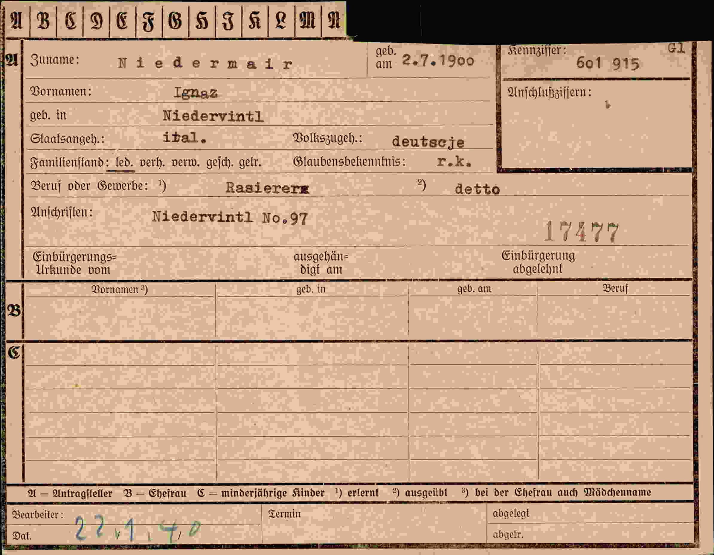 Vorderseite des Dokuments