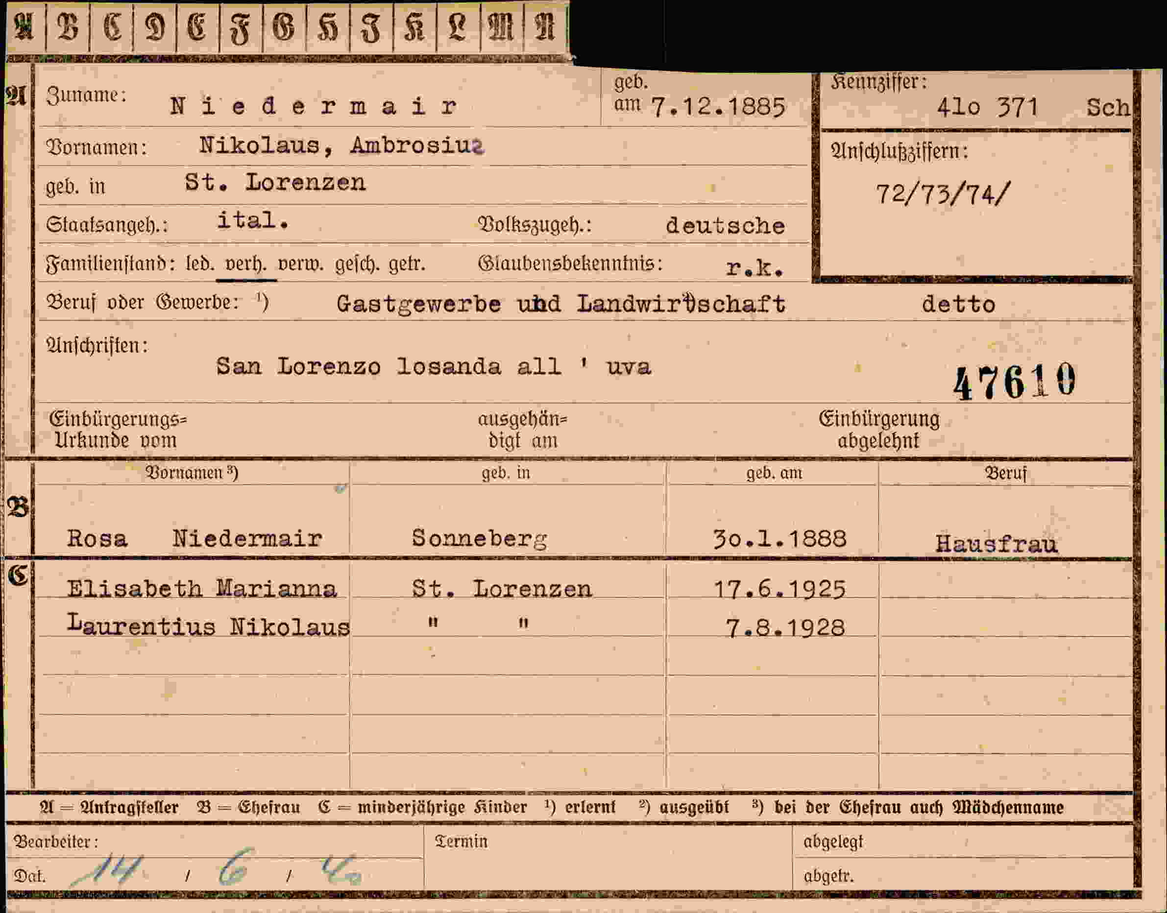 Vorderseite des Dokuments