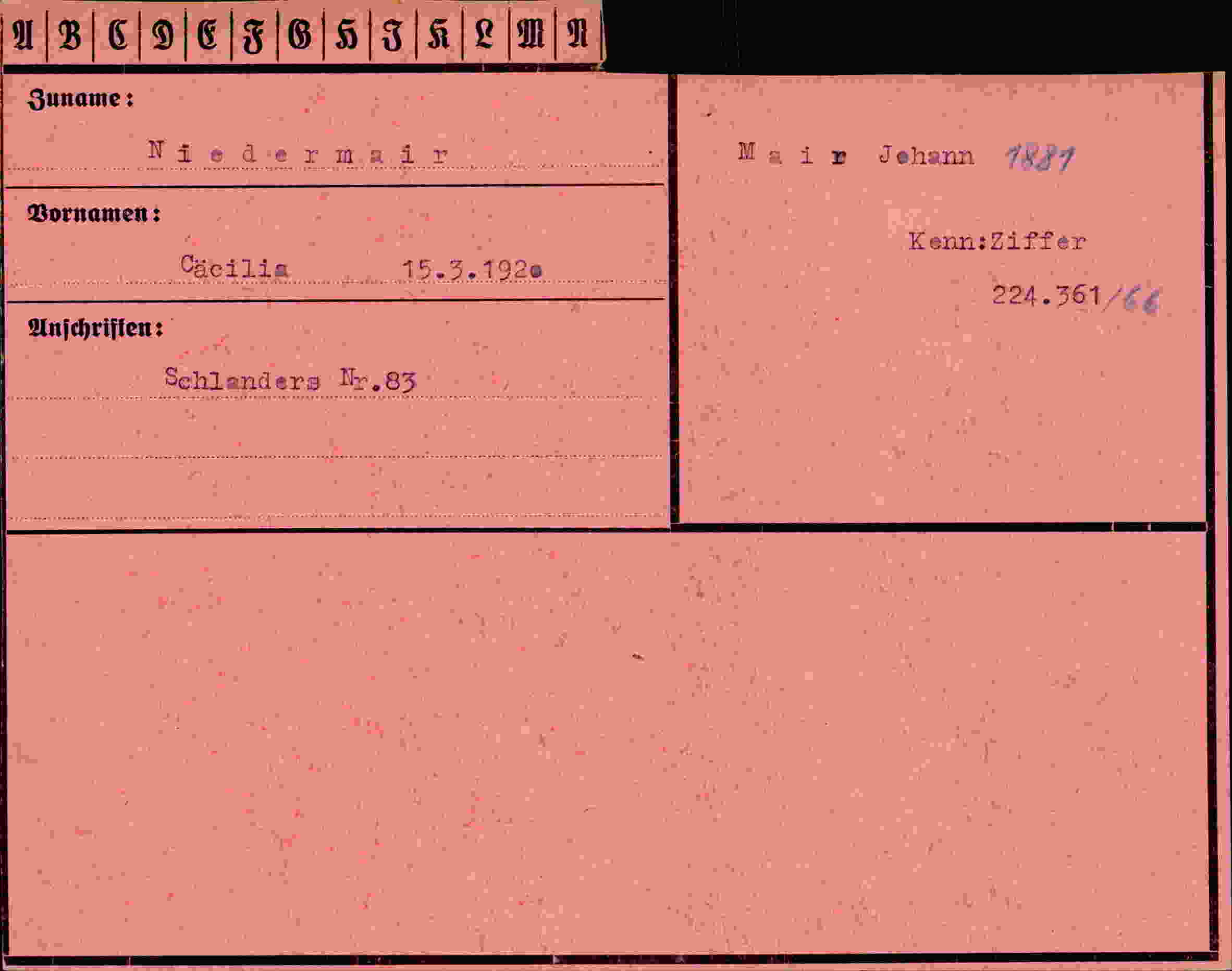 Dokument für Cäcilia Niedermair