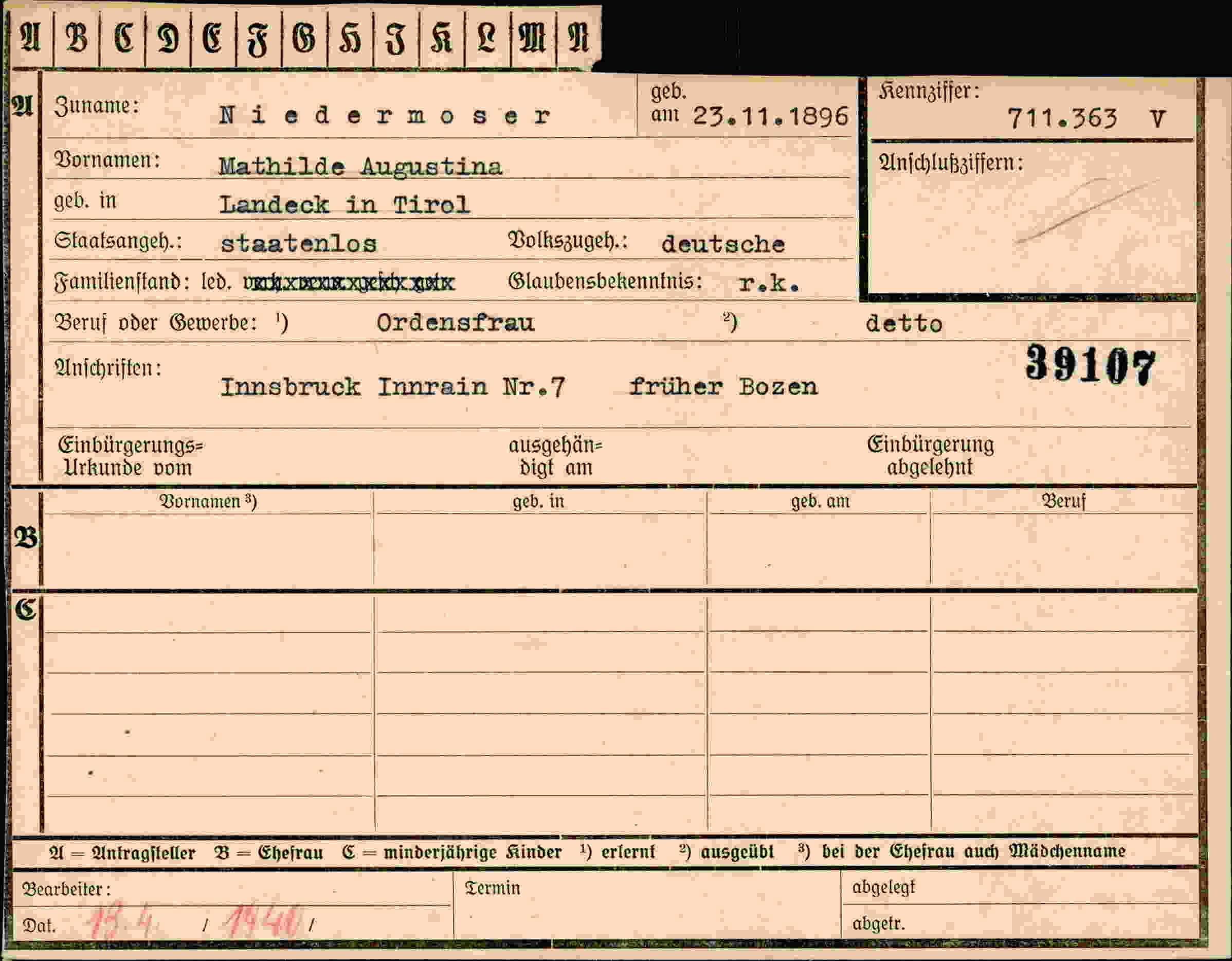 Dokument für Mathilde Niedermoser