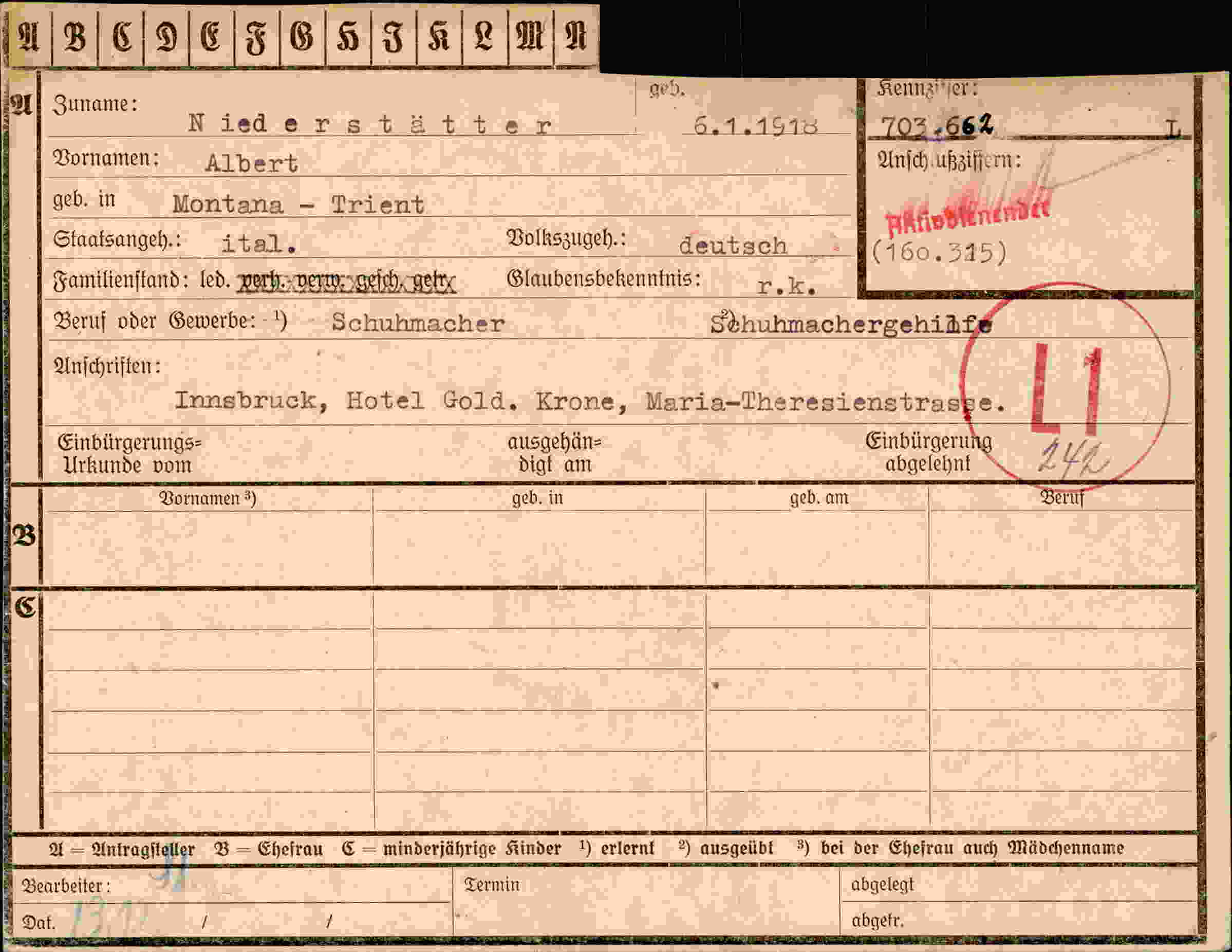 Dokument für Albert Niederstätter
