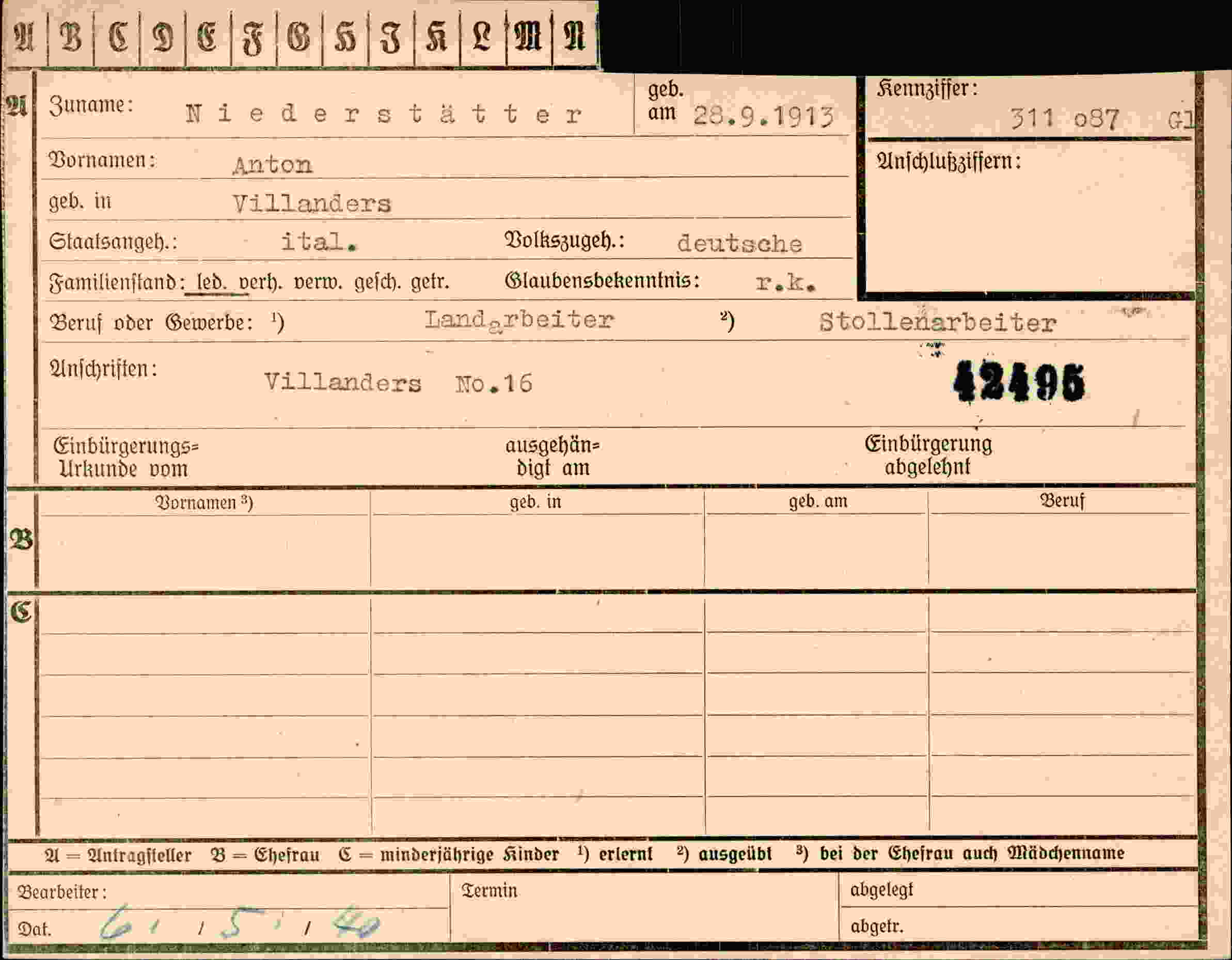 Dokument für Anton Niederstätter