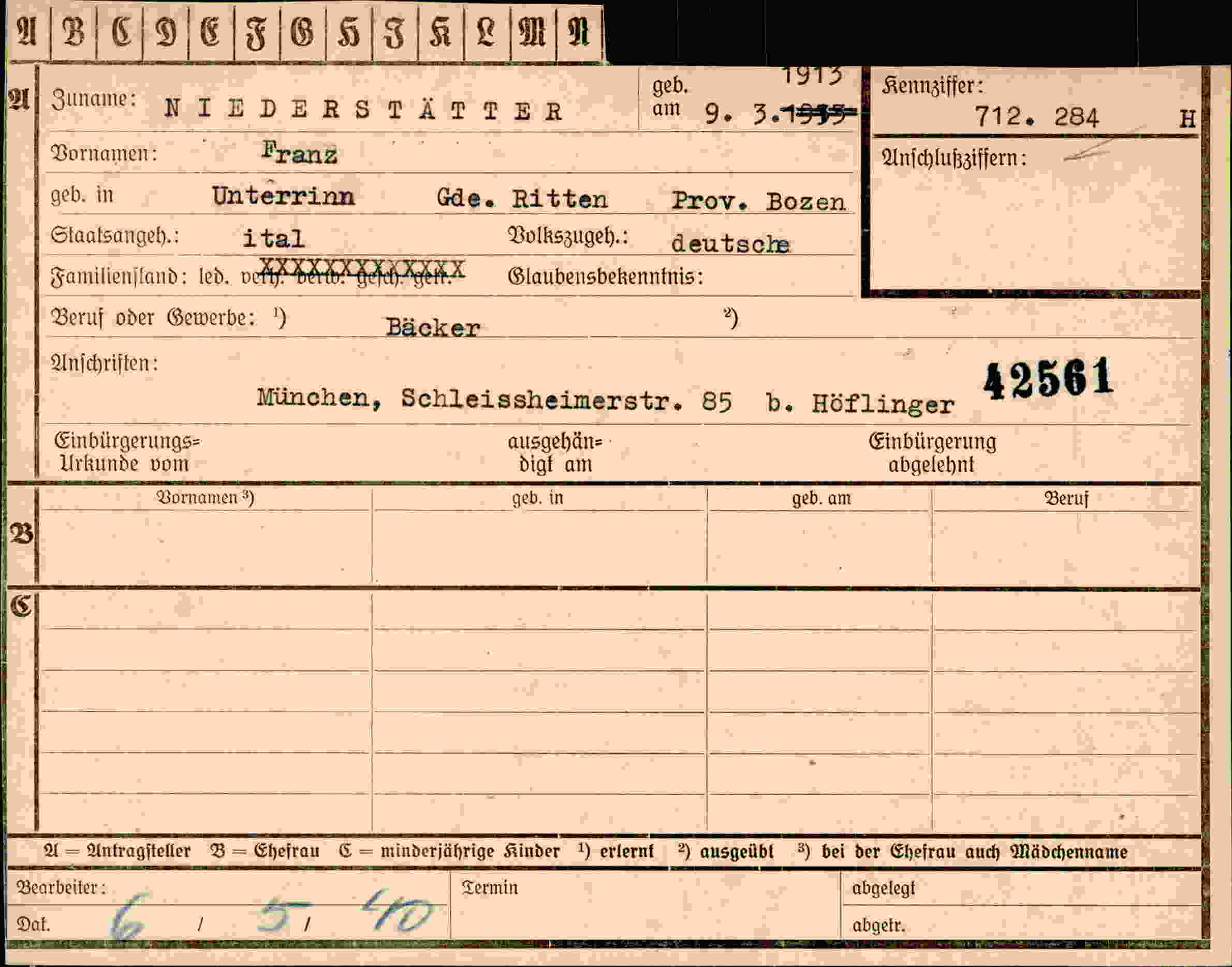 Dokument für Franz Niederstätter