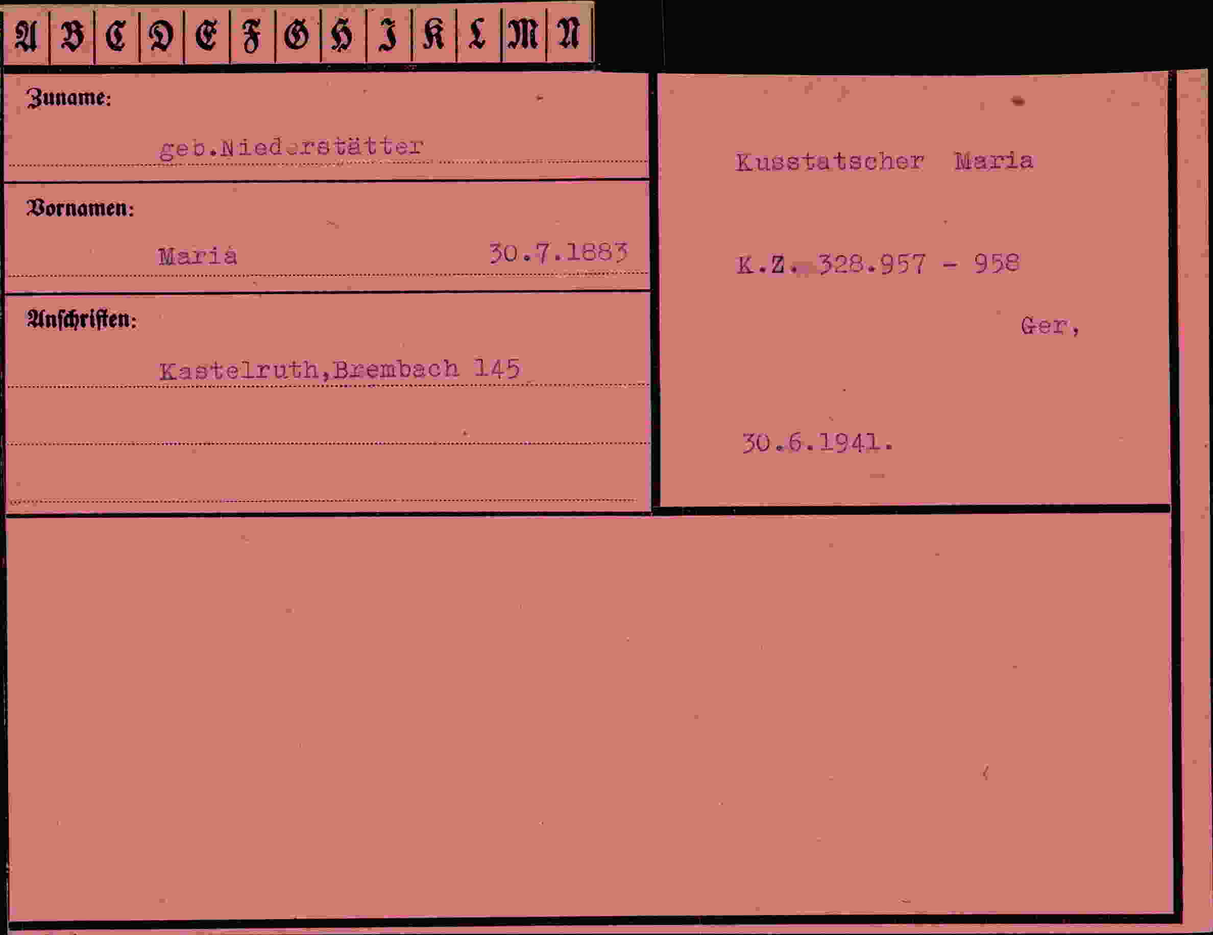 Dokument für Maria Niederstätter