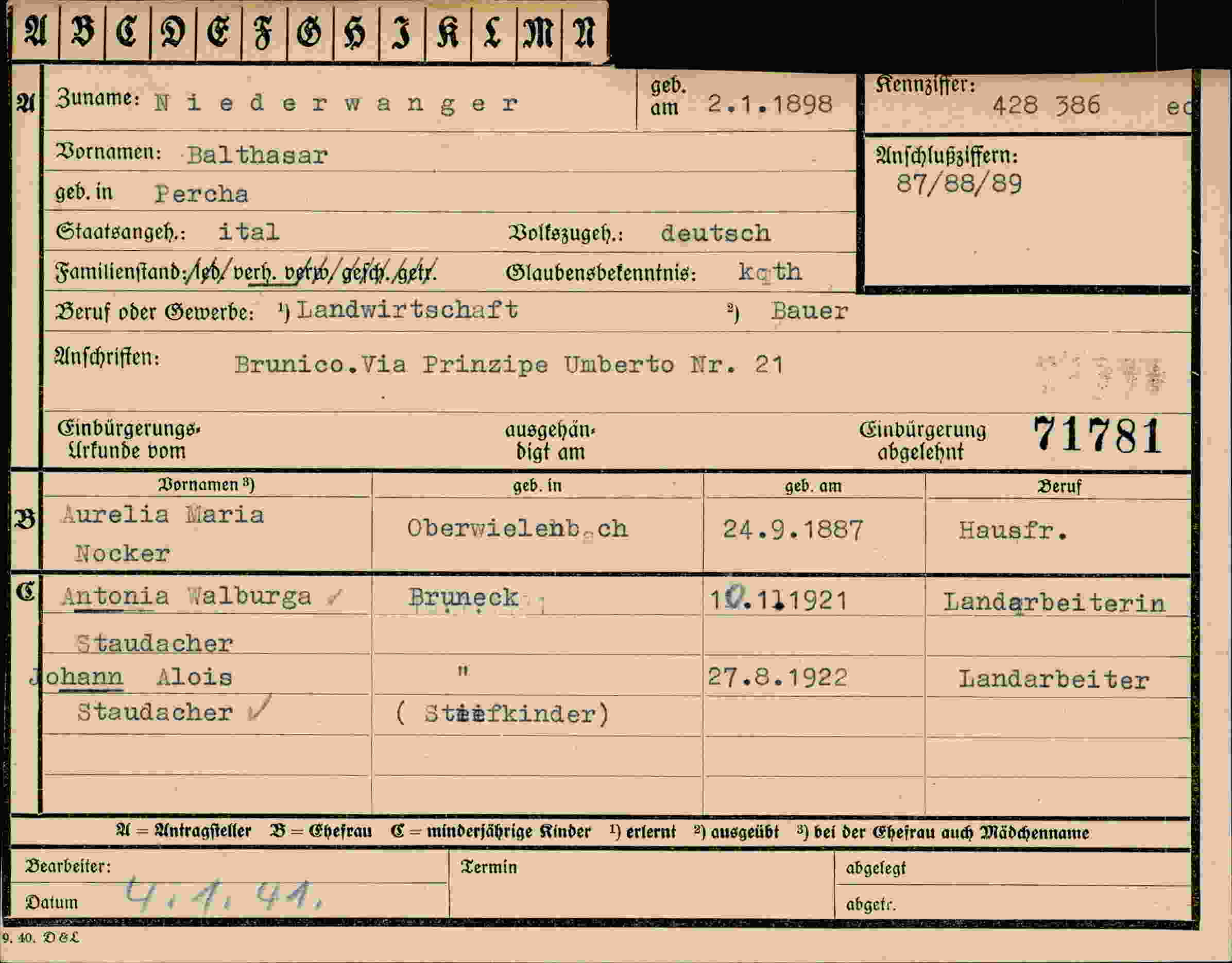 Dokument für Balthasar Niederwanger
