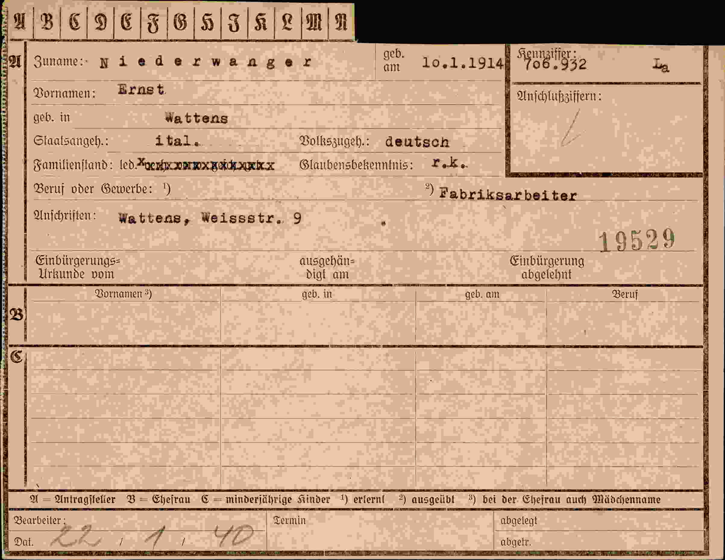 Dokument für Ernst Niederwanger