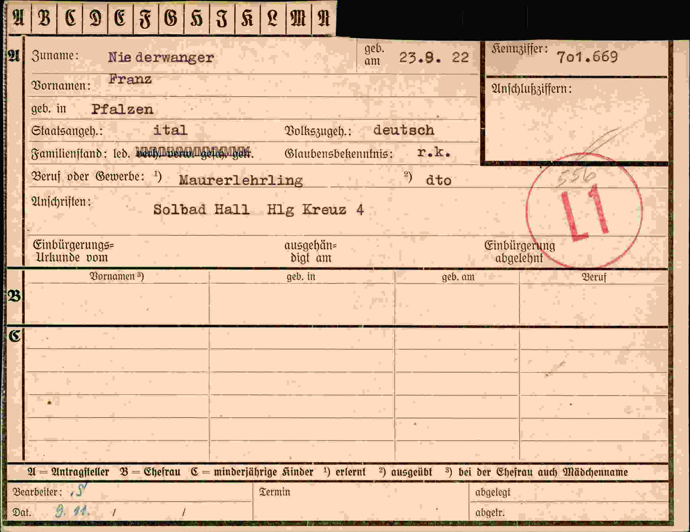 Dokument für Franz Niederwanger