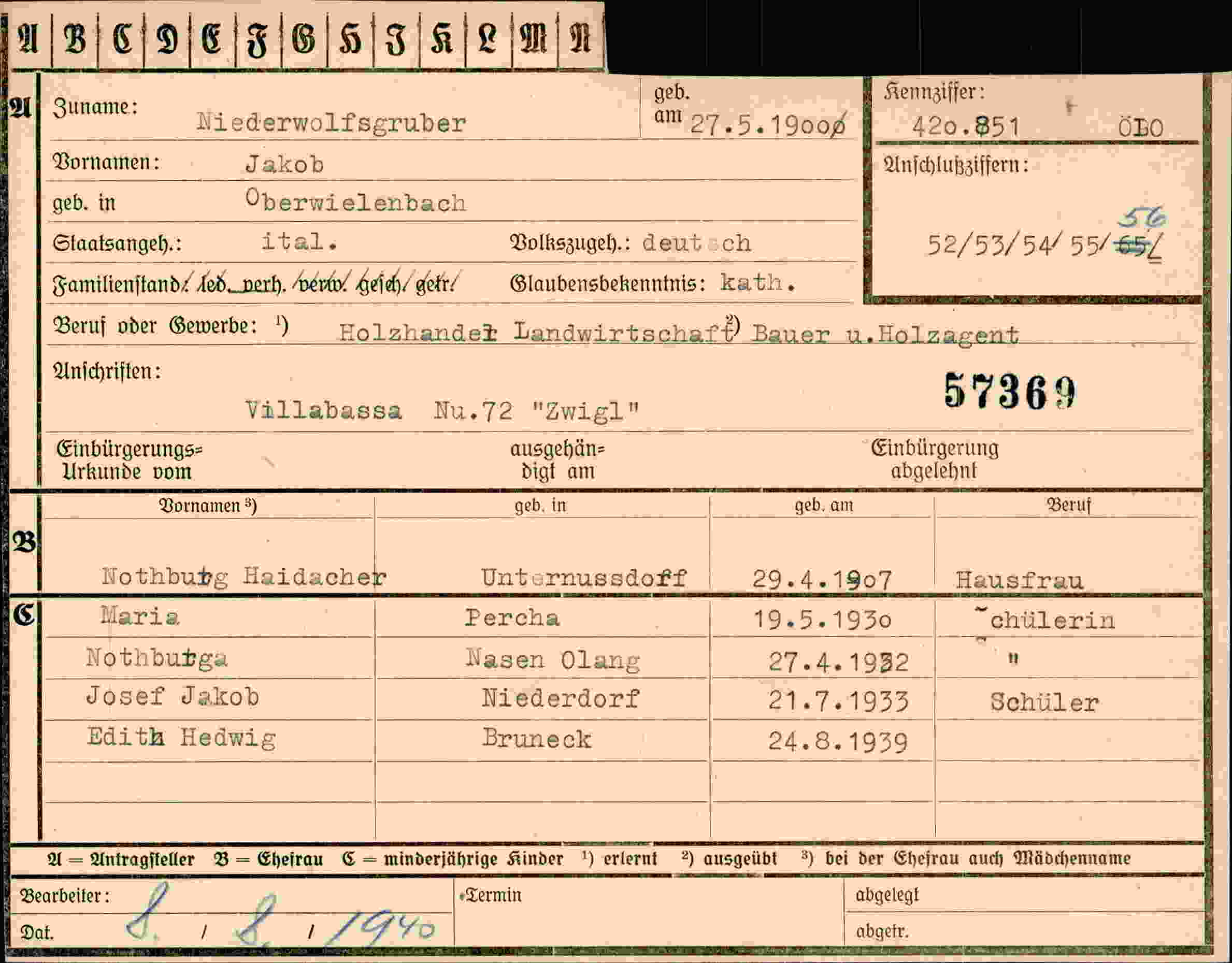 Dokument für Jakob Niederwolfsgruber
