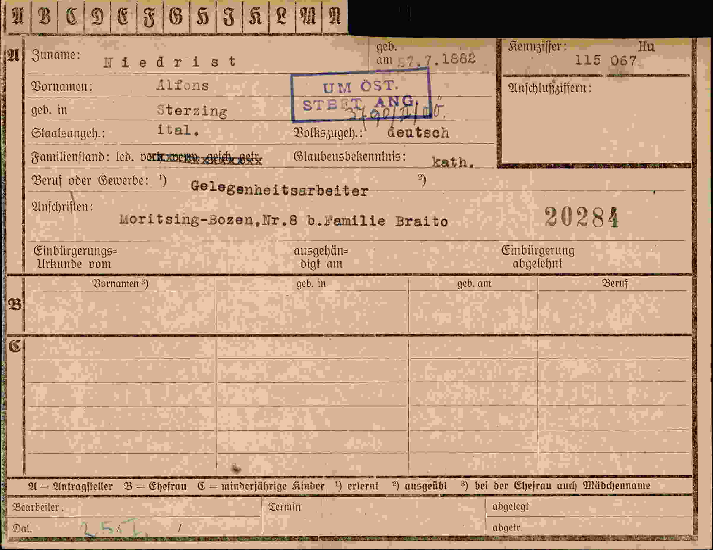 Dokument für Alfons Niedrist